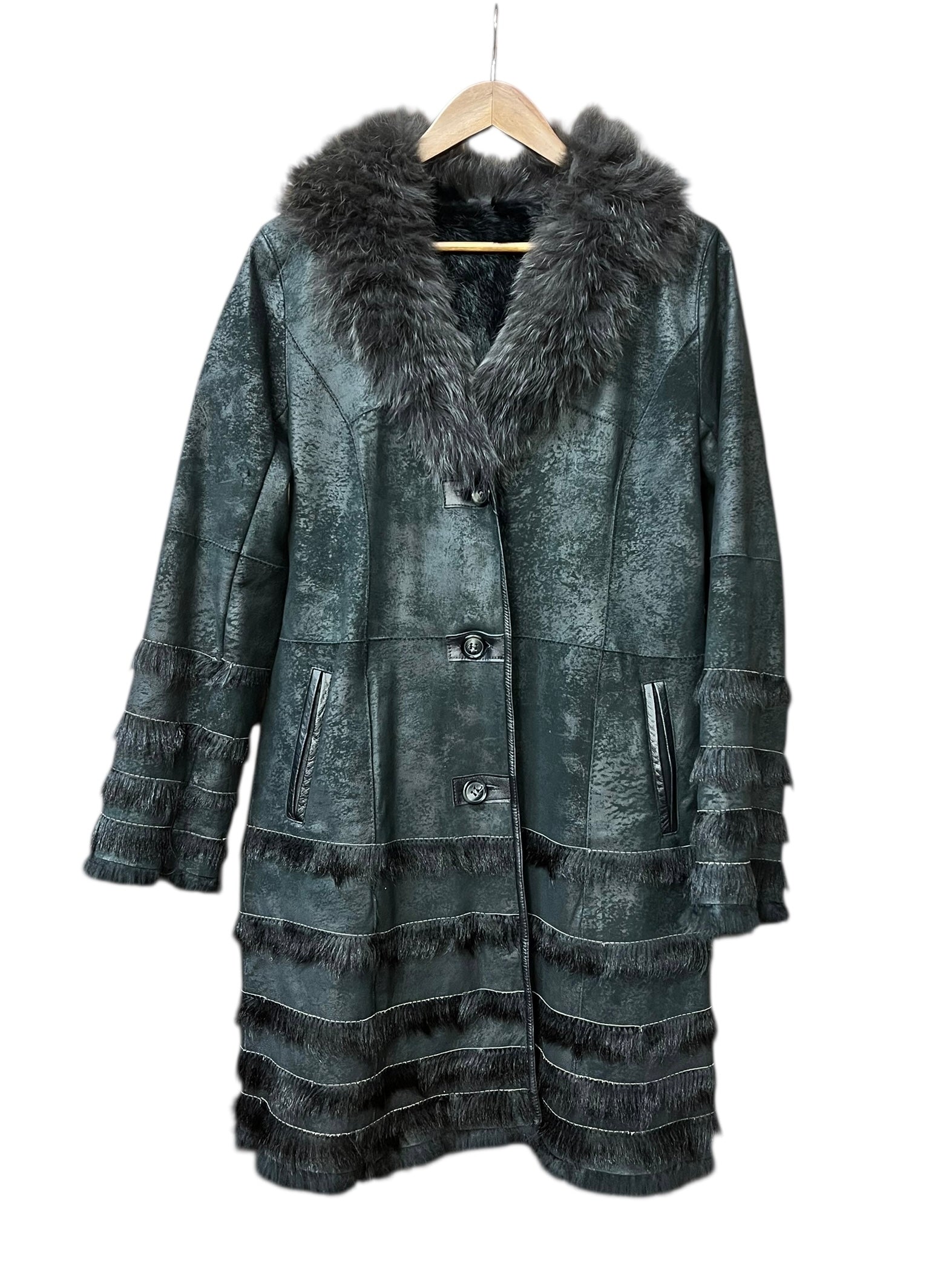 Vintage Black Suede/Leather Fur-Line Long Coat