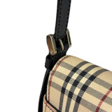 Burberry Black Leather Trim House Check Flap Crossbody Bag
