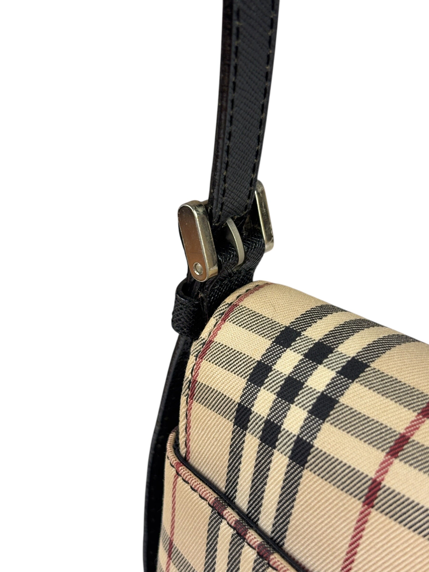 Burberry Black Leather Trim House Check Flap Crossbody Bag