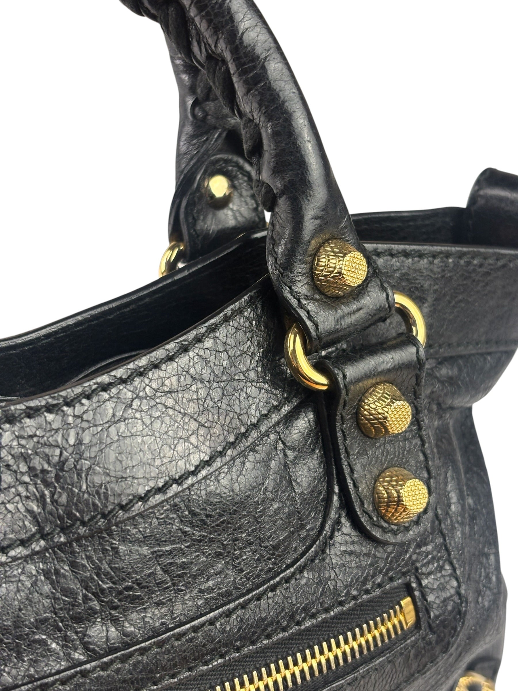 Balenciaga Black Lambskin Moto City Two-Way Bag