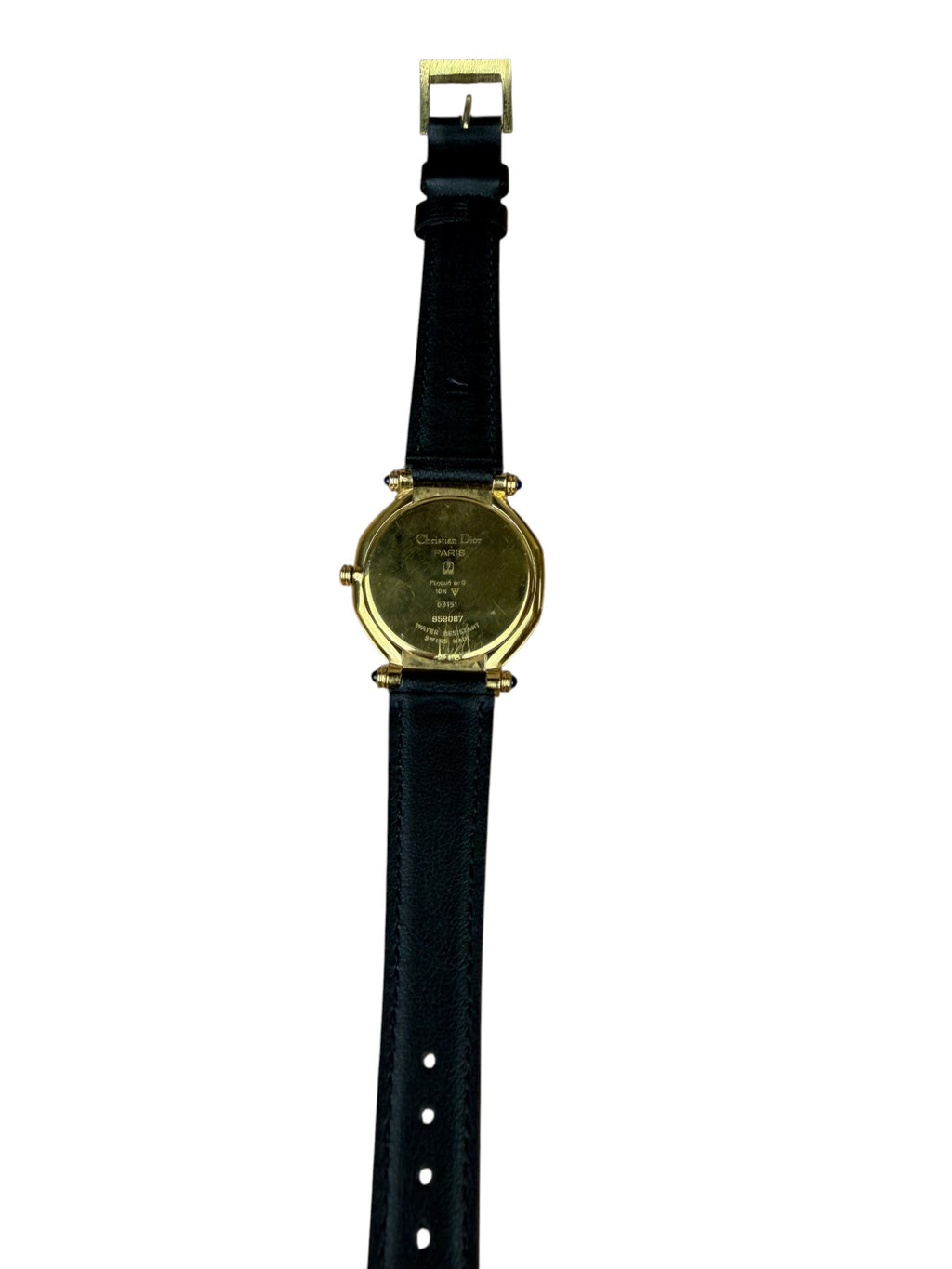 Christian Dior Octagon White Dial Black Leather Strap