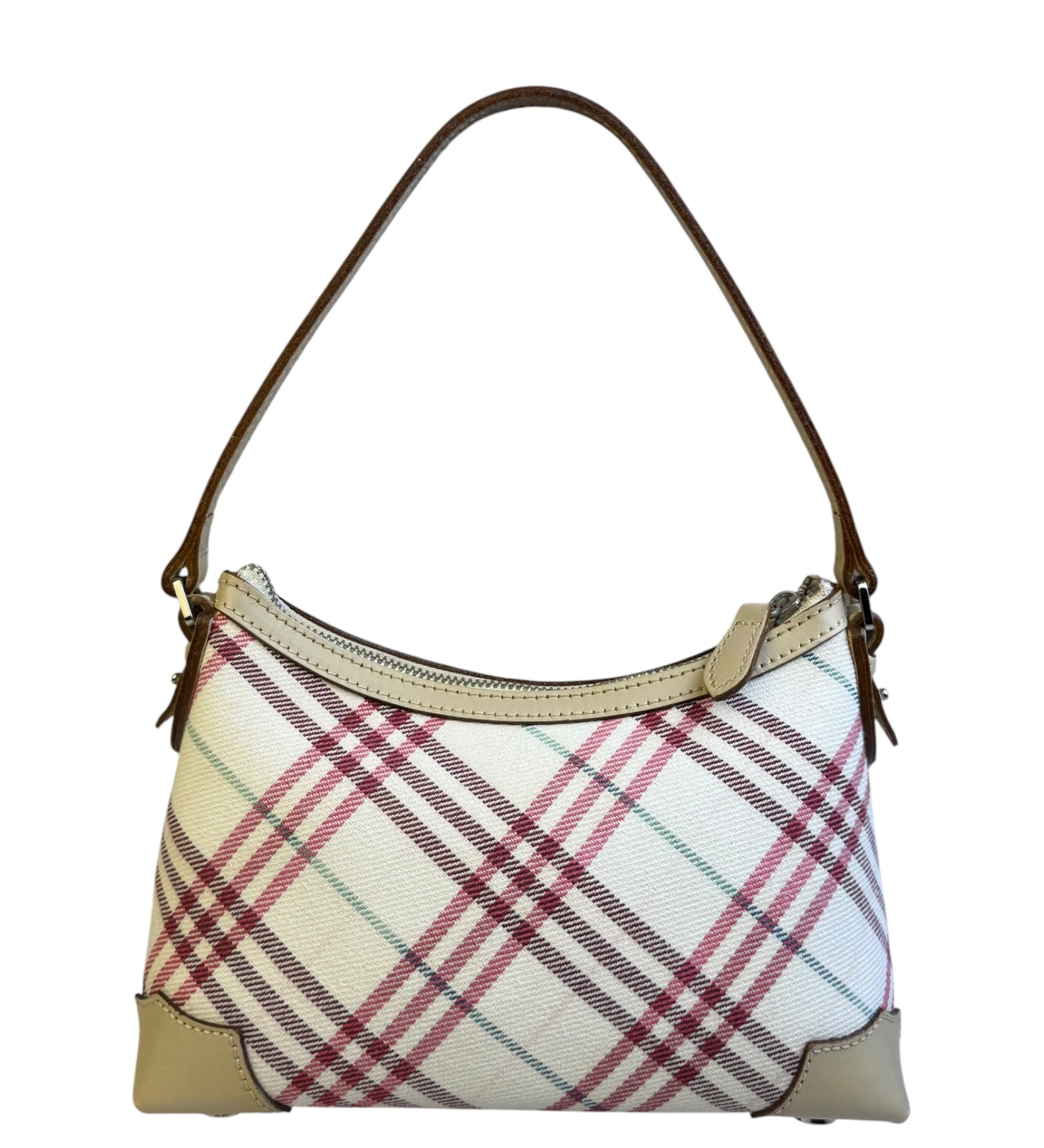 Burberry White/Beige Leather Trim Nova Check Pochette