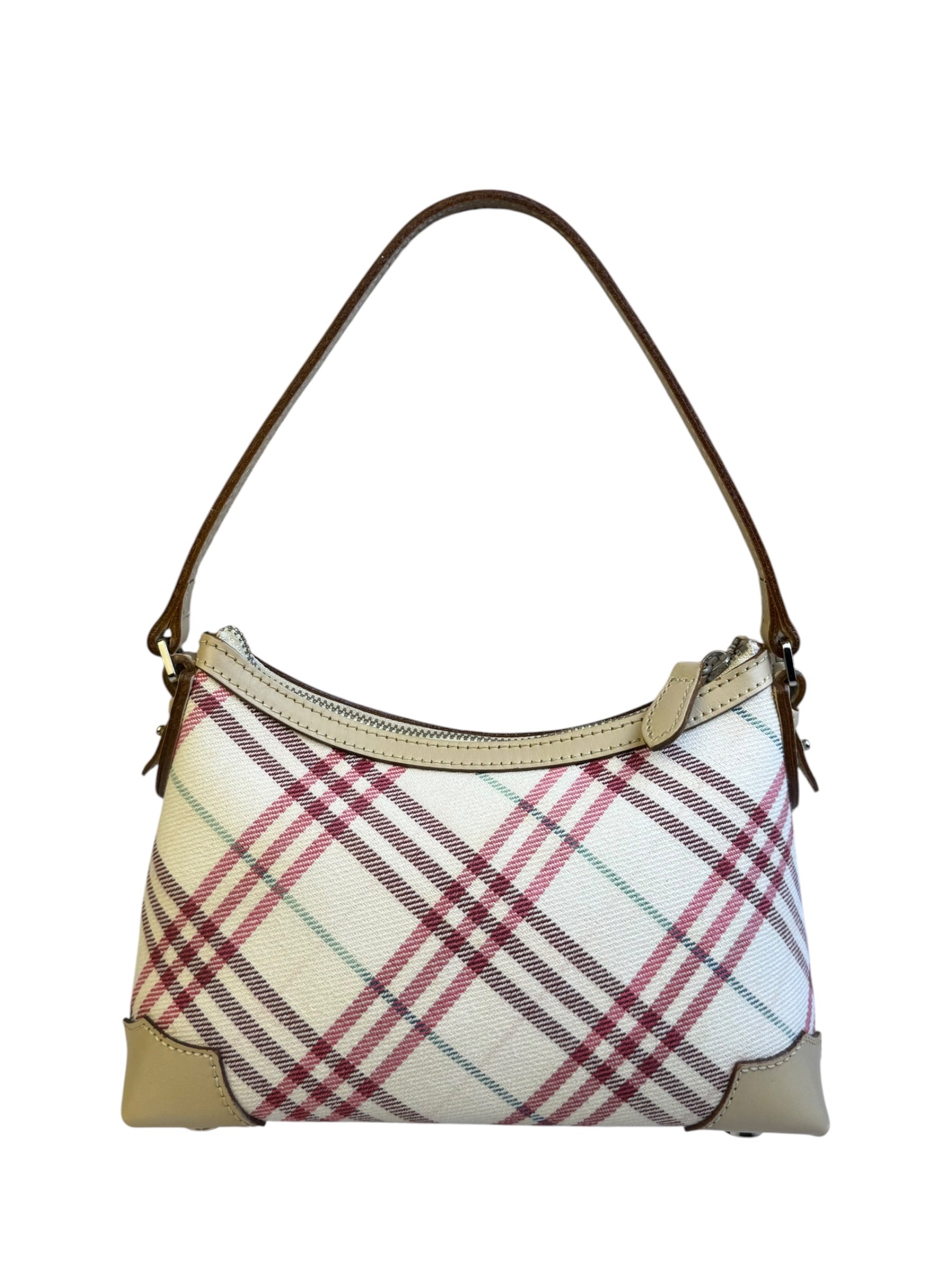 Burberry White/Beige Leather Trim Nova Check Pochette