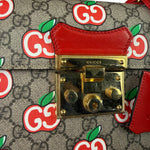 Gucci Red/Beige Leather GG Apple Print Padlock Bamboo Handbag