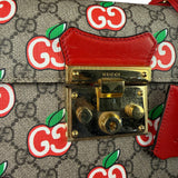 Gucci Red/Beige Leather GG Apple Print Padlock Bamboo Handbag