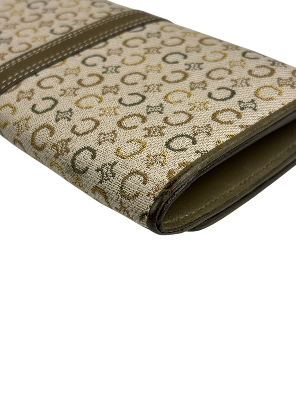 Celine Green/Beige Leather Trim Macadam Flap Wallet