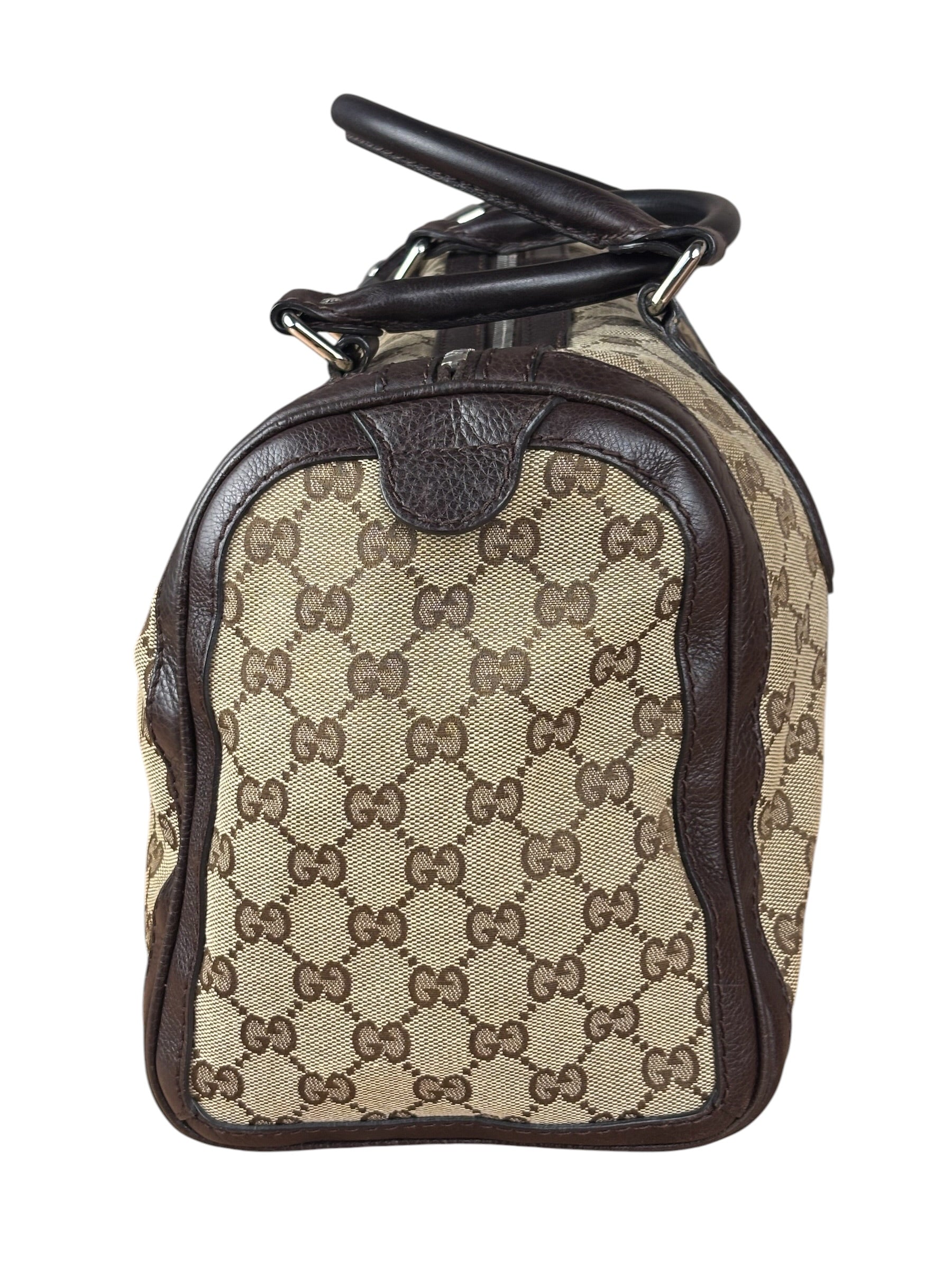 Gucci GG Leather Trim Canvas Techno Boston Handbag