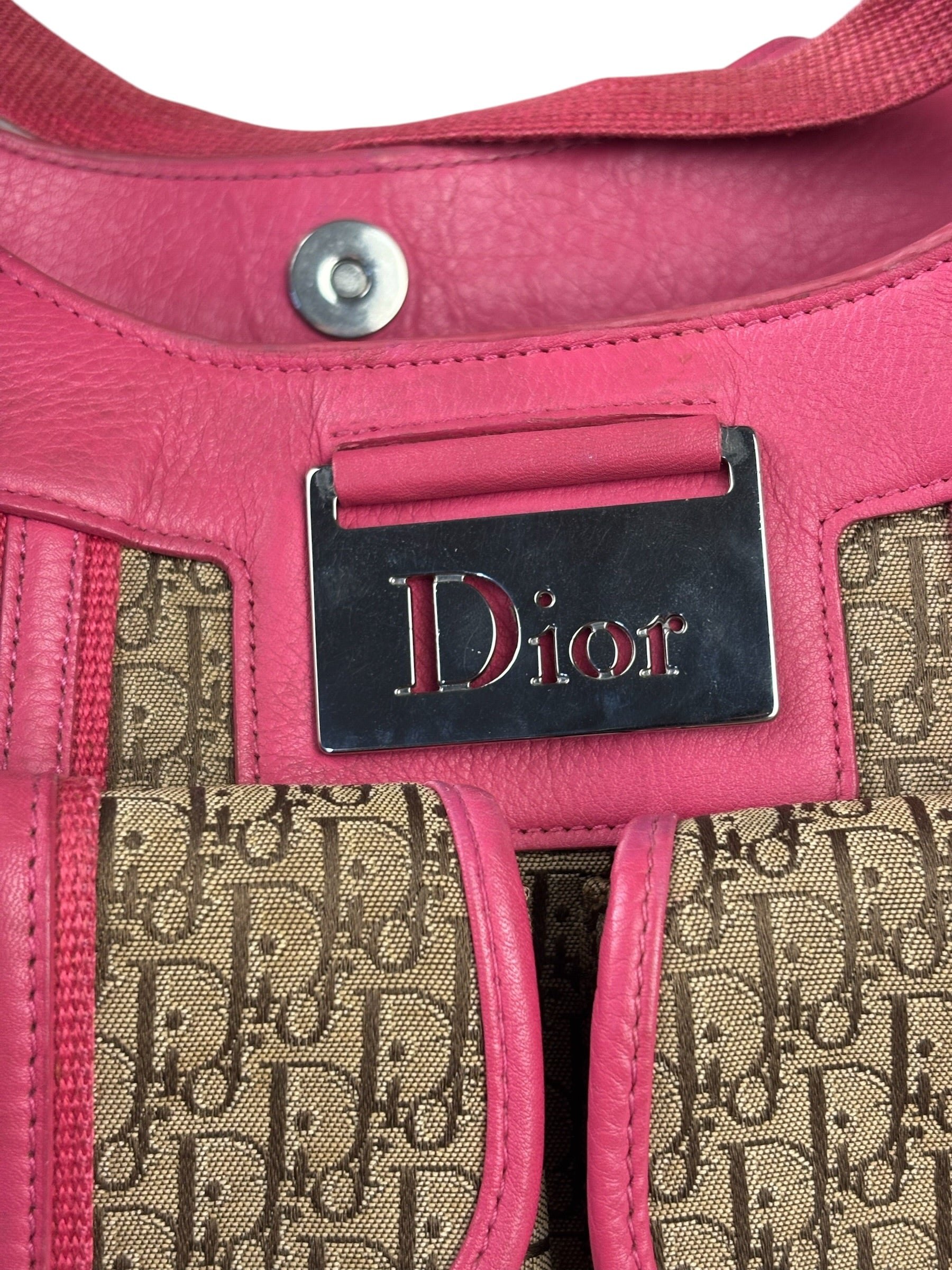 Christian Dior Vintage Pink Leather Trim Diorssimo Street Chic Shoulder Bag