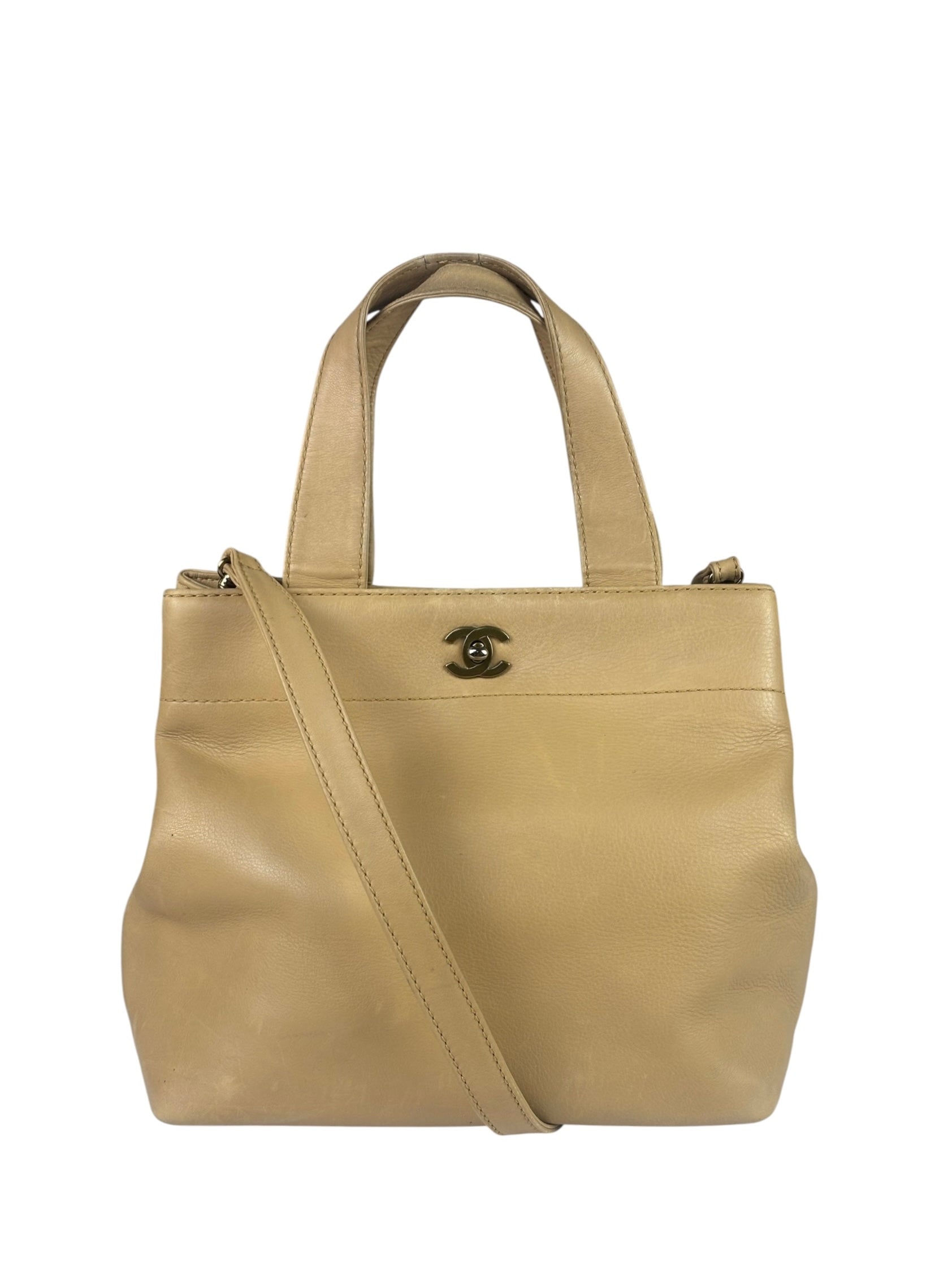 Chanel Turnlock CC Tan Leather Tote 2002