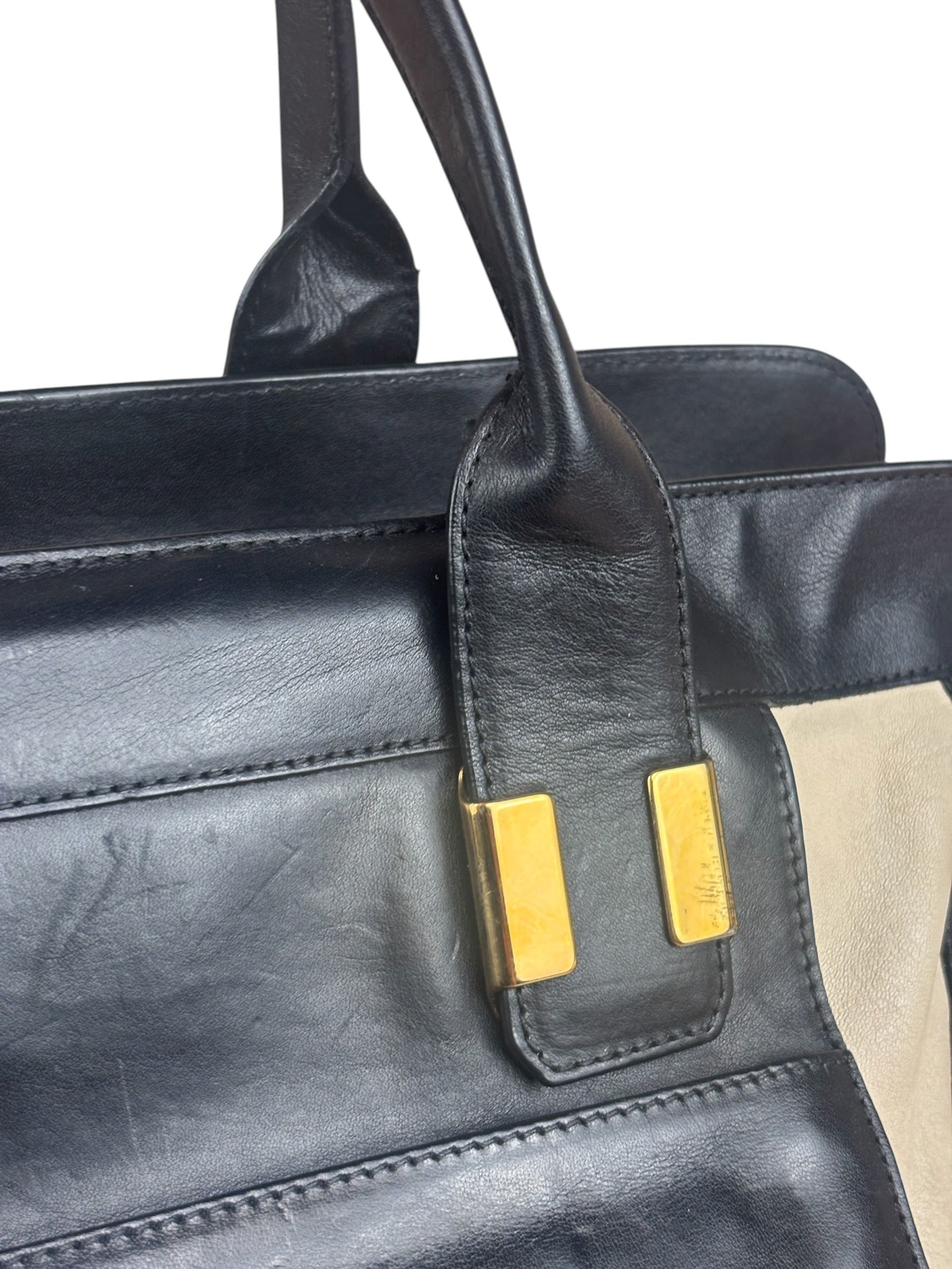 Chloe Beige/Black Leather Alice Satchel/Tote Bag