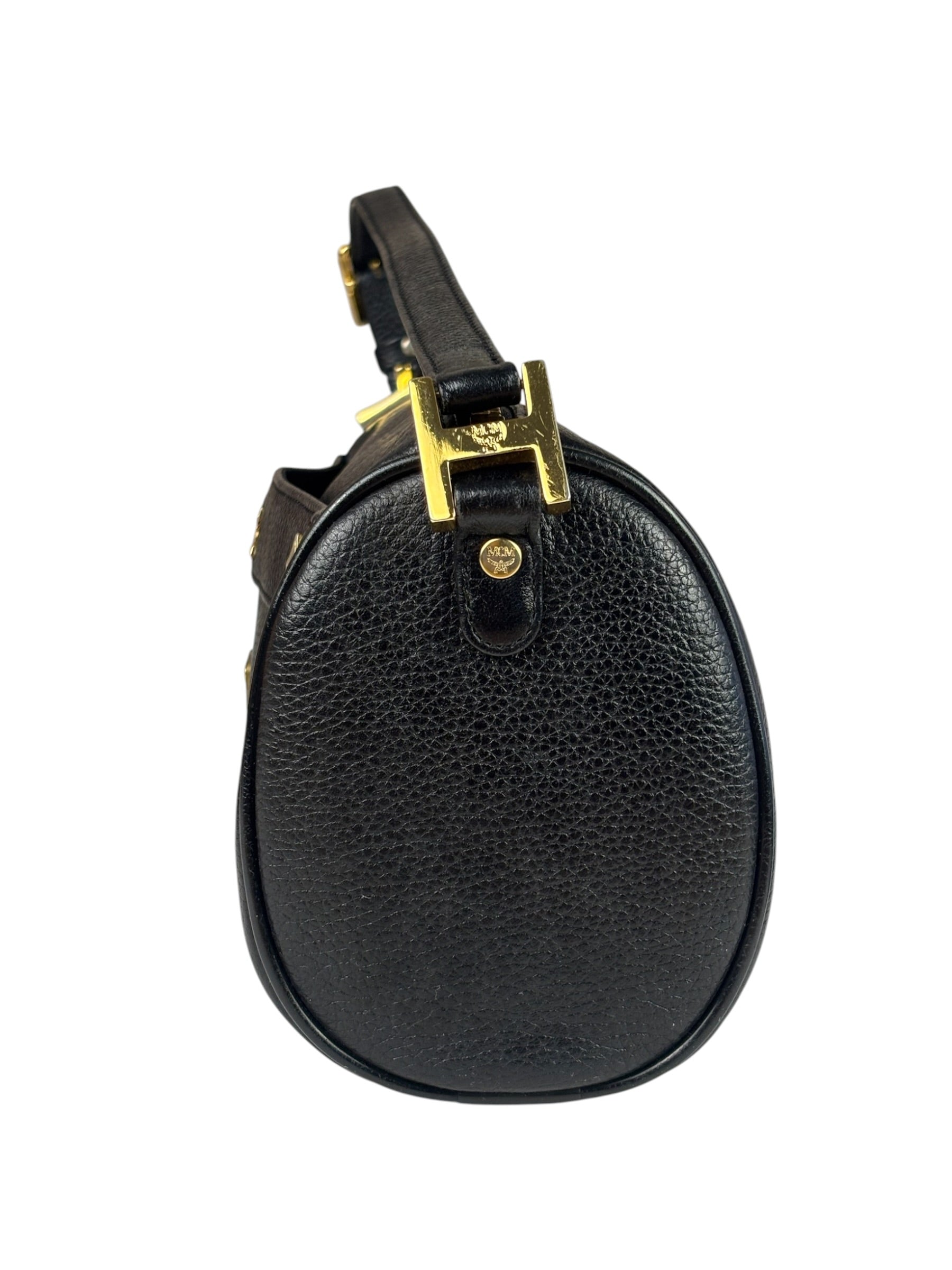 MCM Vintage Black Pebbled Leather Bowler Pochette