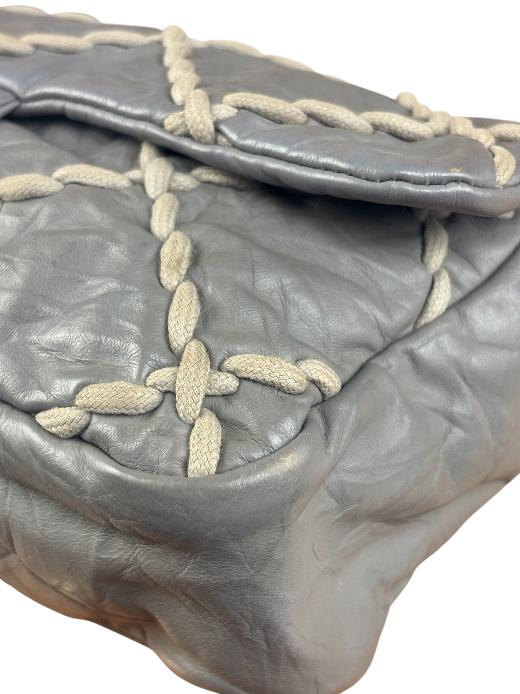Chanel Grey Leather Ultra Stitch Classic Flap Shoulder Bag 1990