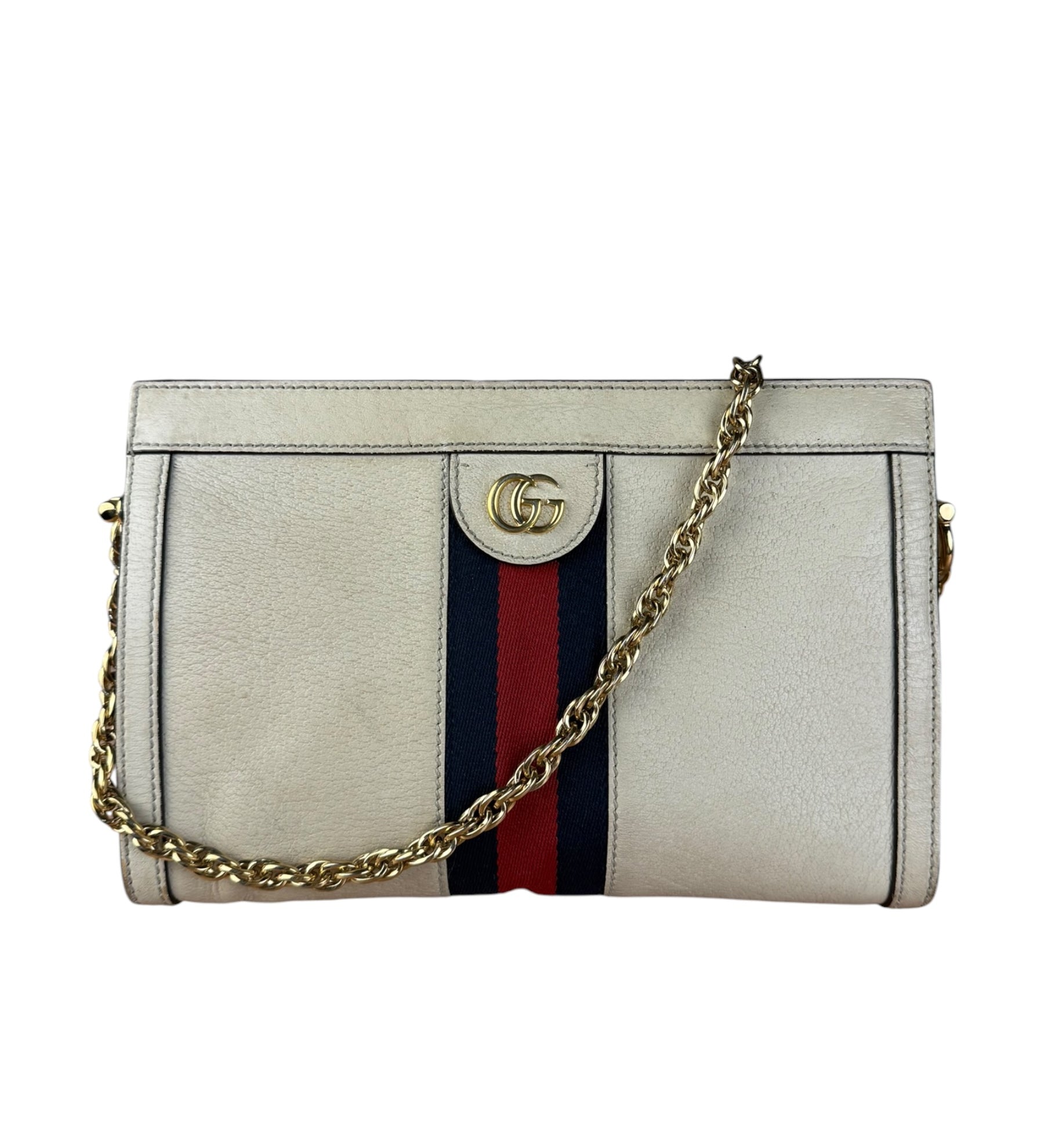 Gucci Ophidia GG Ivory Leather Chain Bag