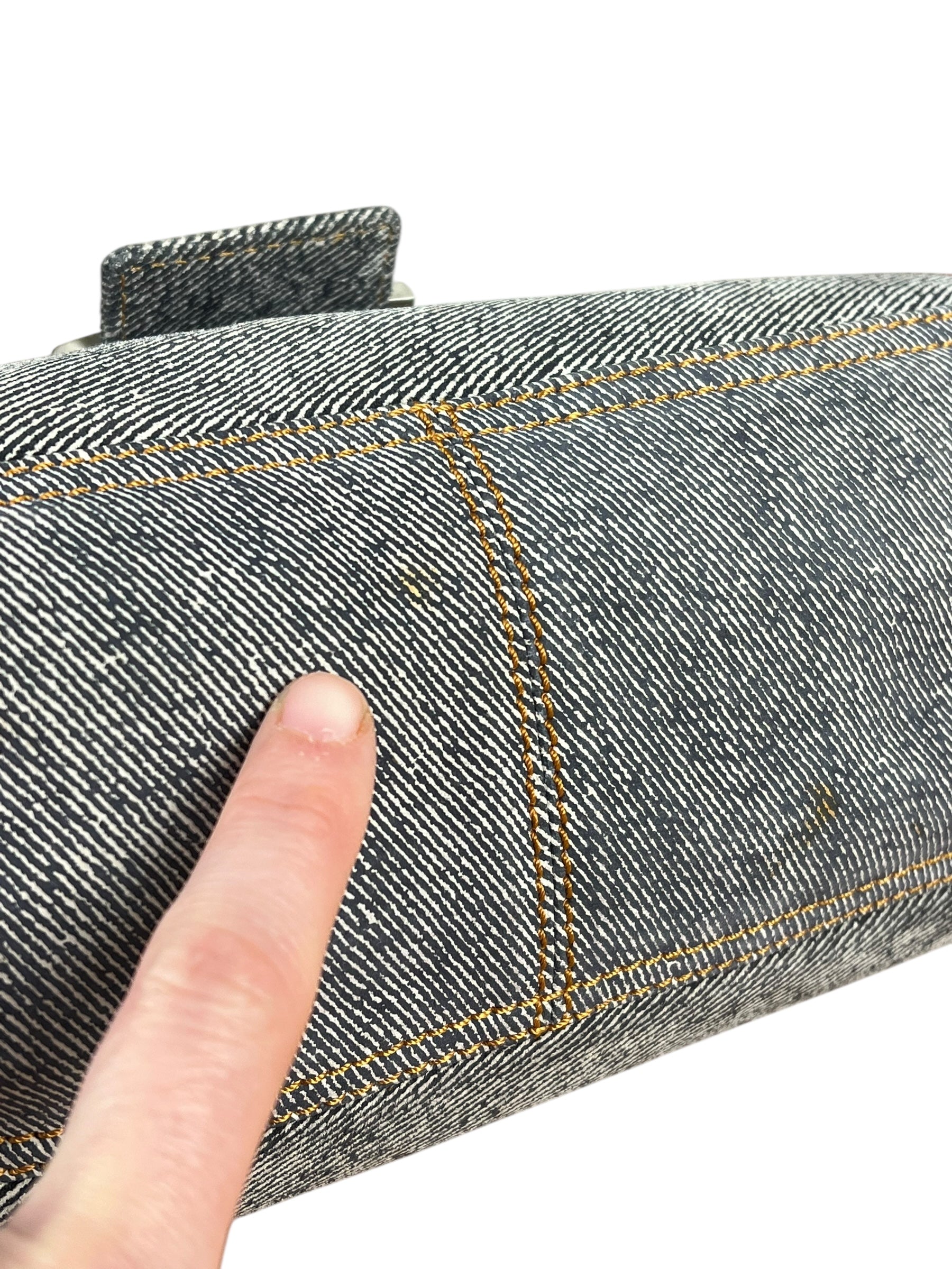 Fendi Light Denim Toned Canvas Baguette Shoulder Bag