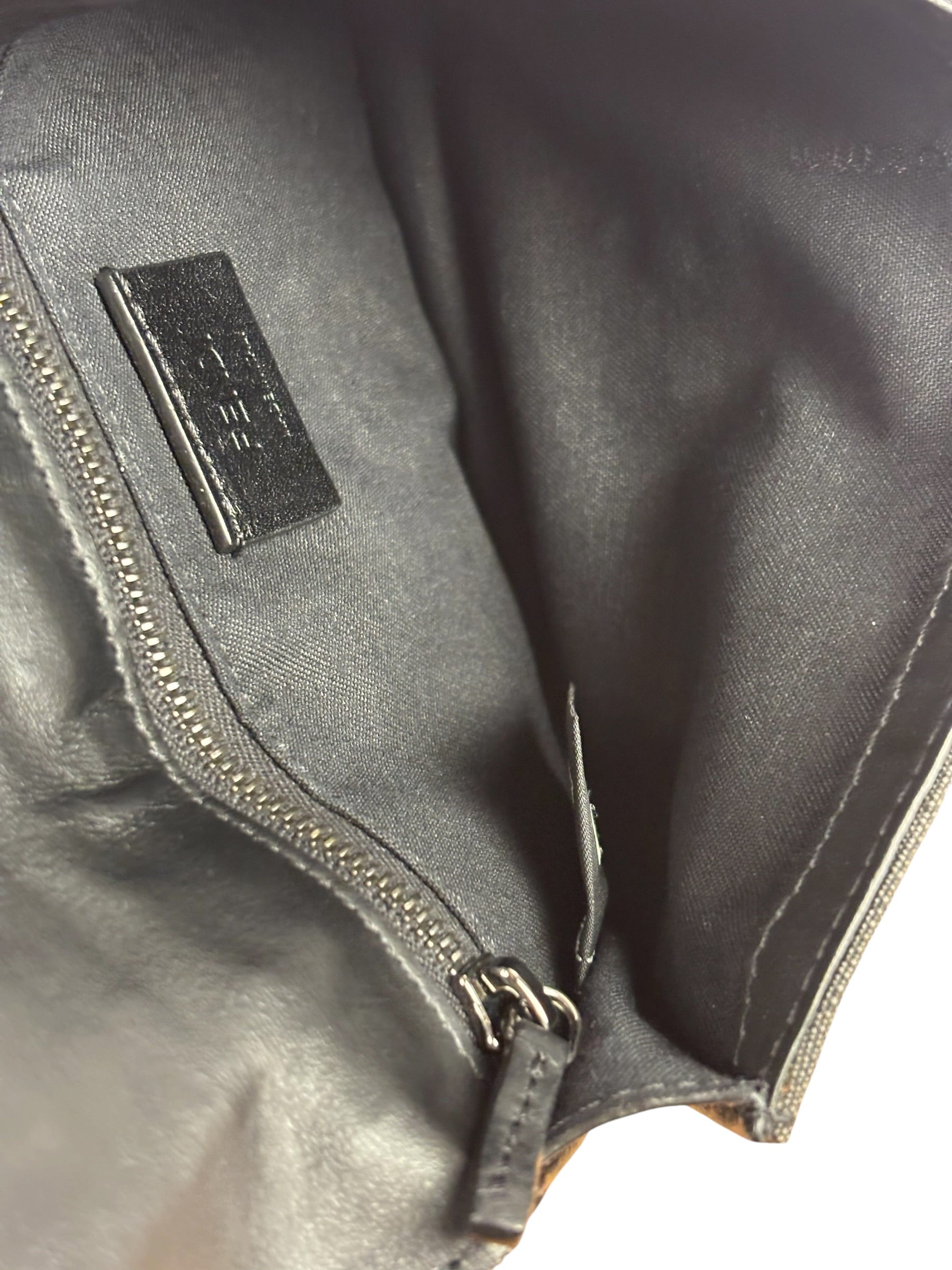Fendi FF Black Canvas Flap Mini Baguette Shoulder Bag