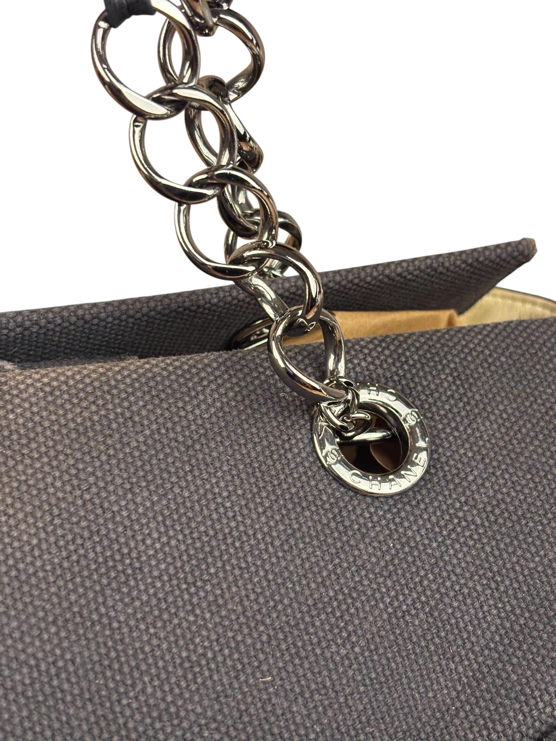 Chanel Vintage Canvas & Leather Chocolate Bar Fold-Over Tote Bag