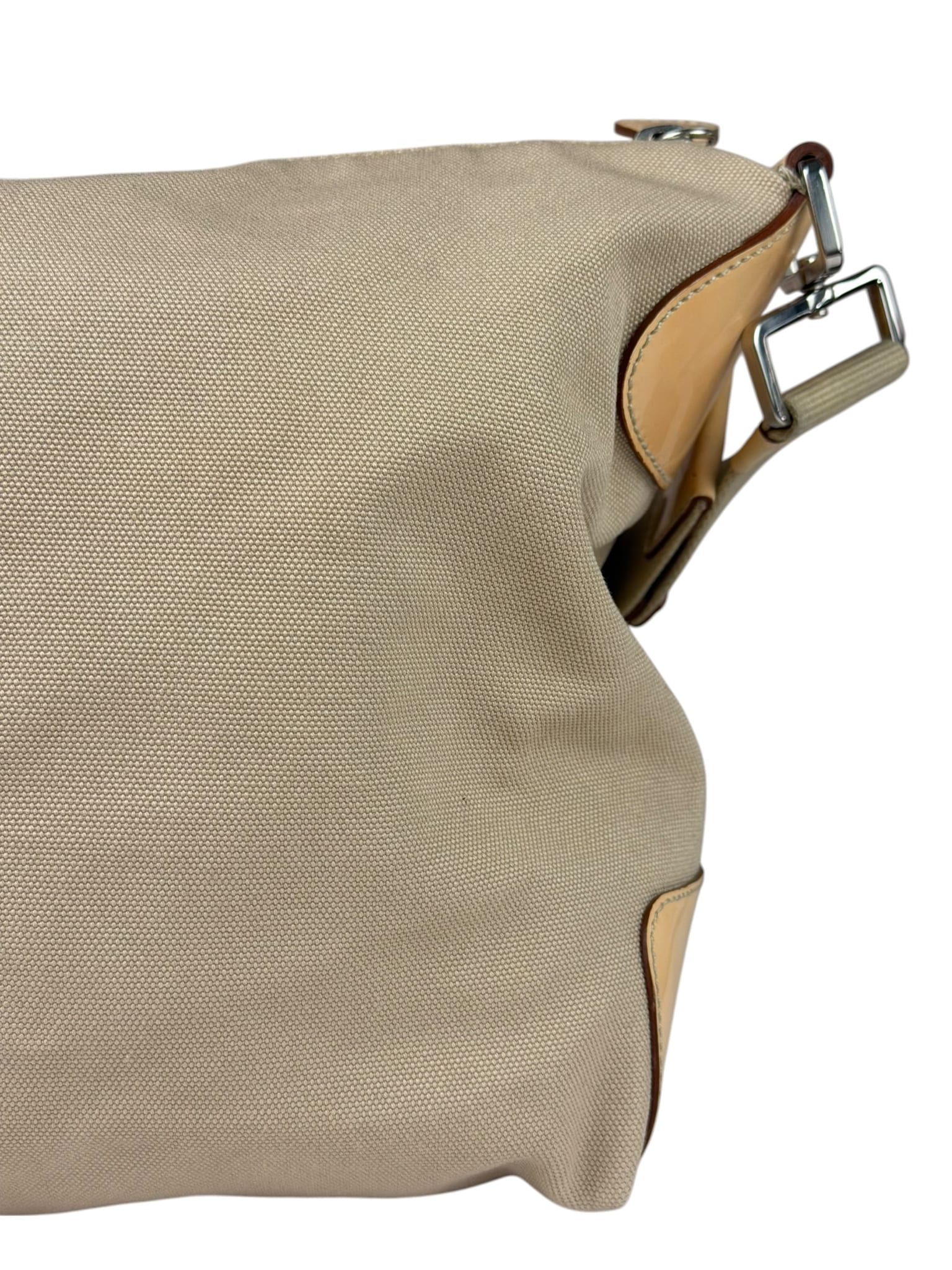 Prada Beige Cloth/Patent Leather Trim Shoulder Bag