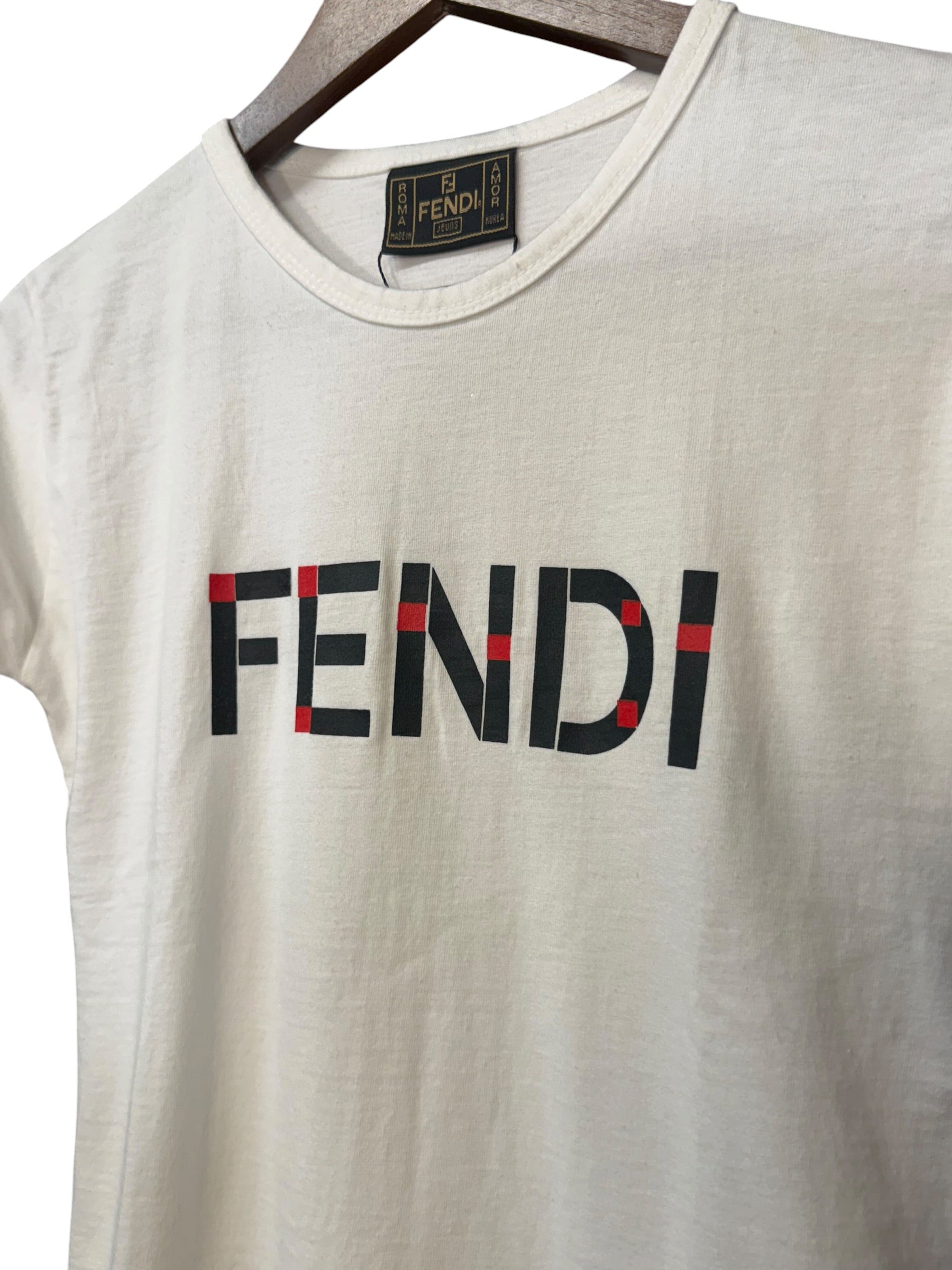 Fendi Vintage White Logo Print Boxy Tee
