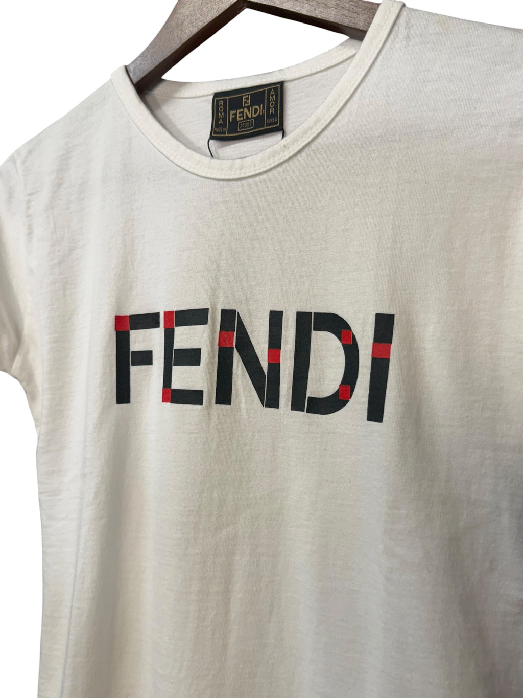 Fendi Vintage White Logo Print Boxy Tee