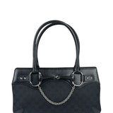 Gucci Black Leather Trim GG Horsebit Chain Shoulder Bag