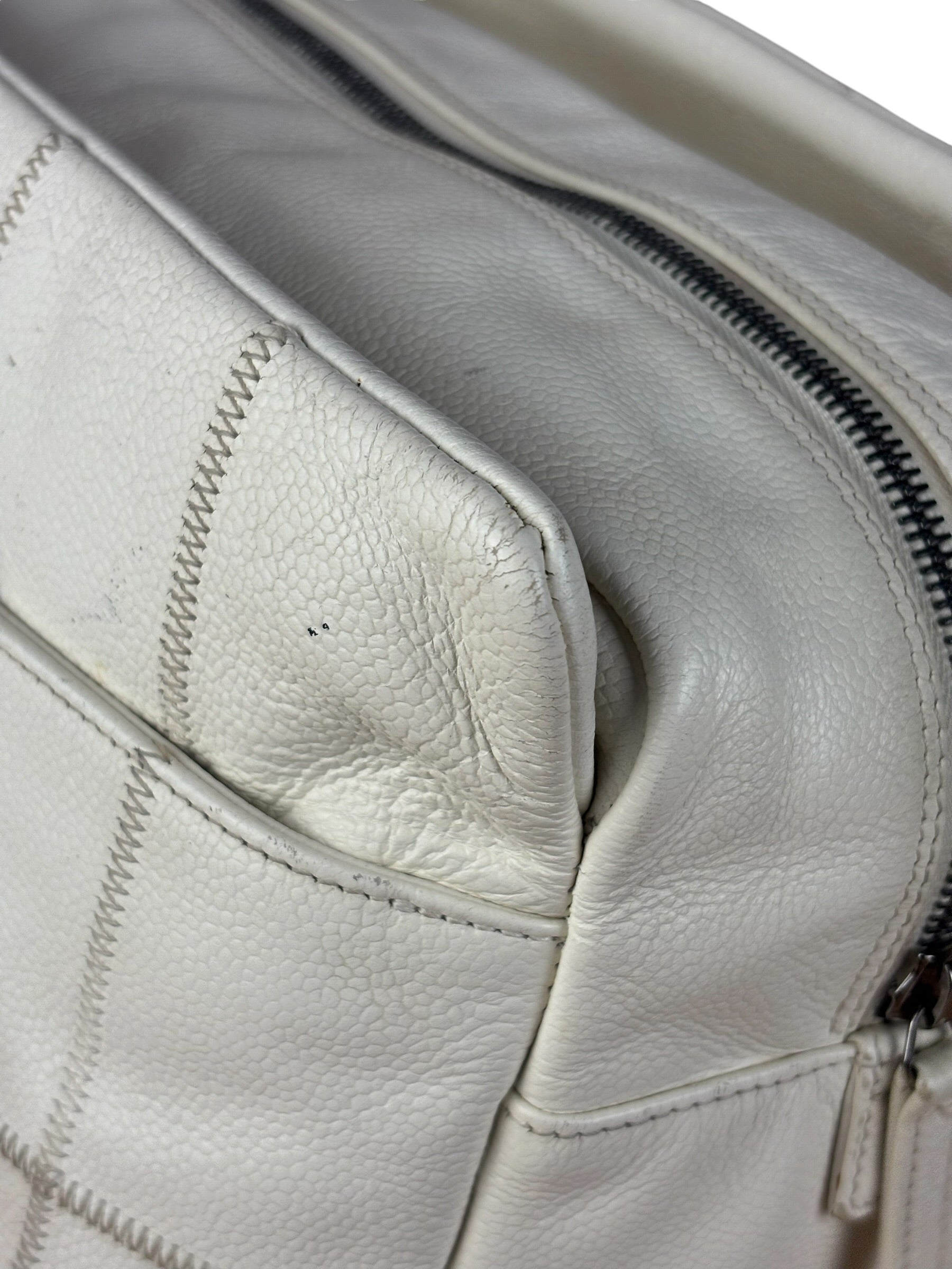Chanel White Chocolate Bar Quilted Caviar LAX Bowler Bag 2004