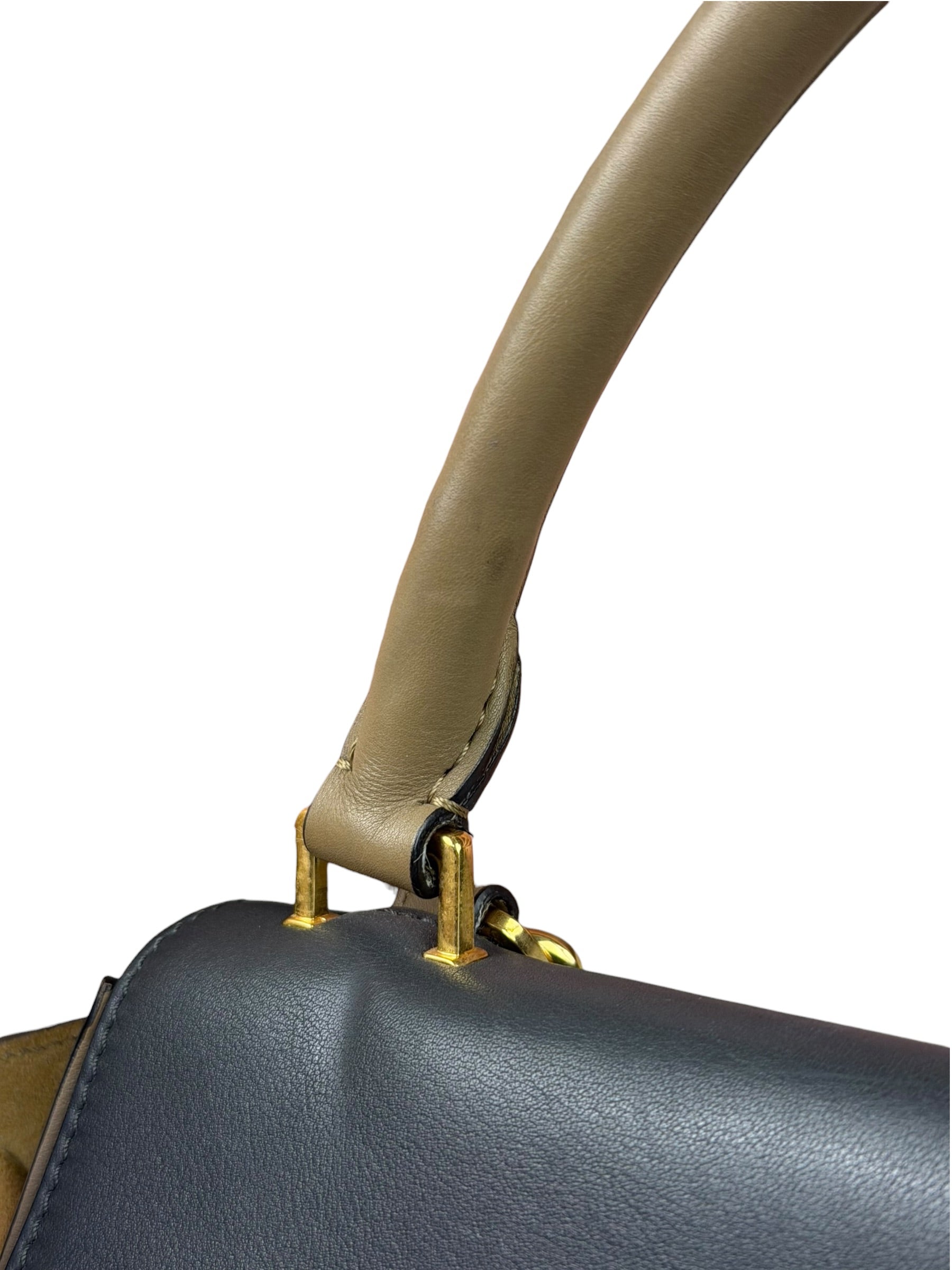 Celine Tri-Color Beige Leather/Suede Trapeze Medium Two-Way Bag