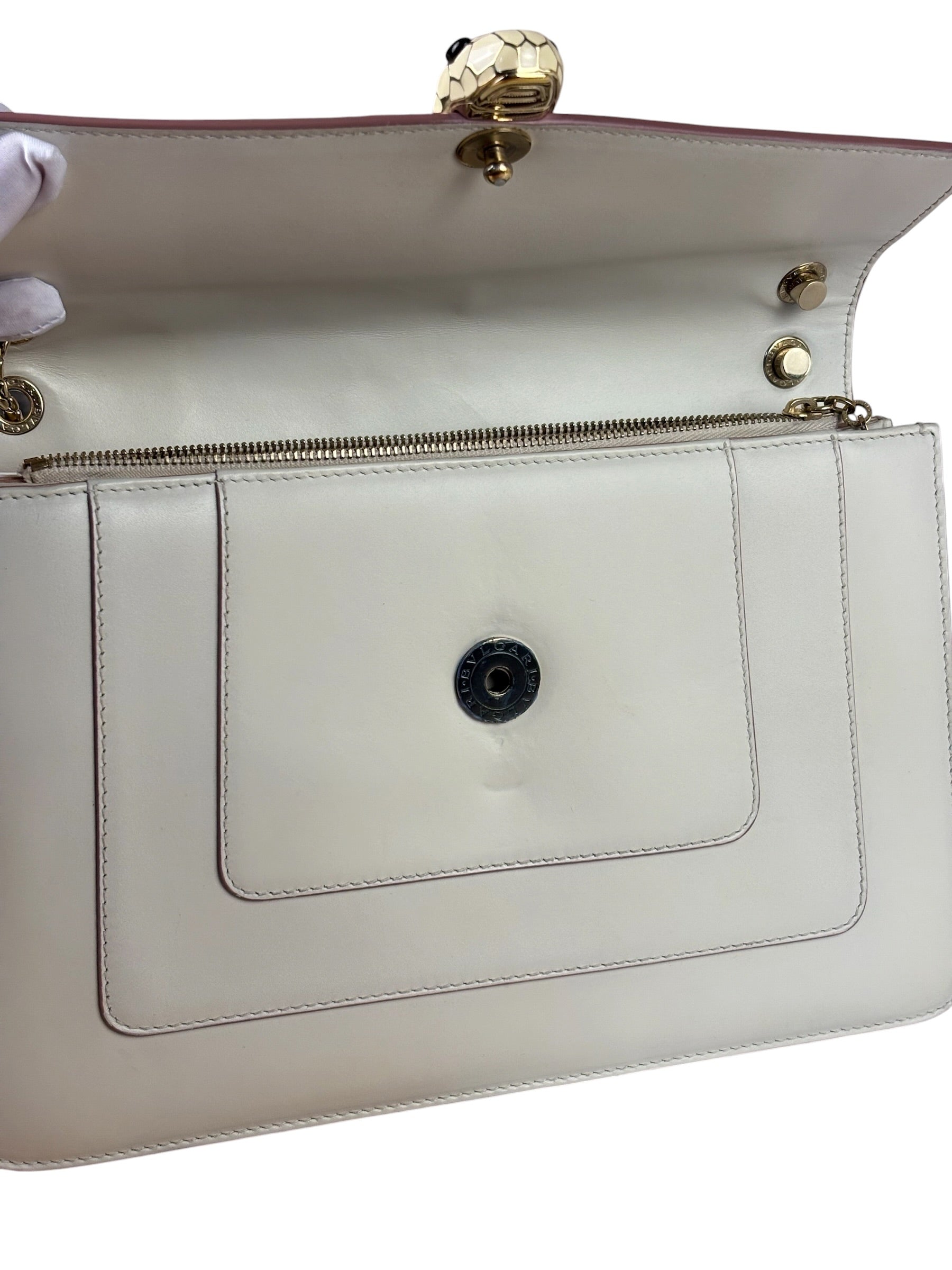 Bvlgari White/Pink Leather Serpenti Forever Shoulder Bag