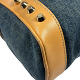 Fendi Blue/Brown Denim/Leather Trim Studded Shoulder Bag