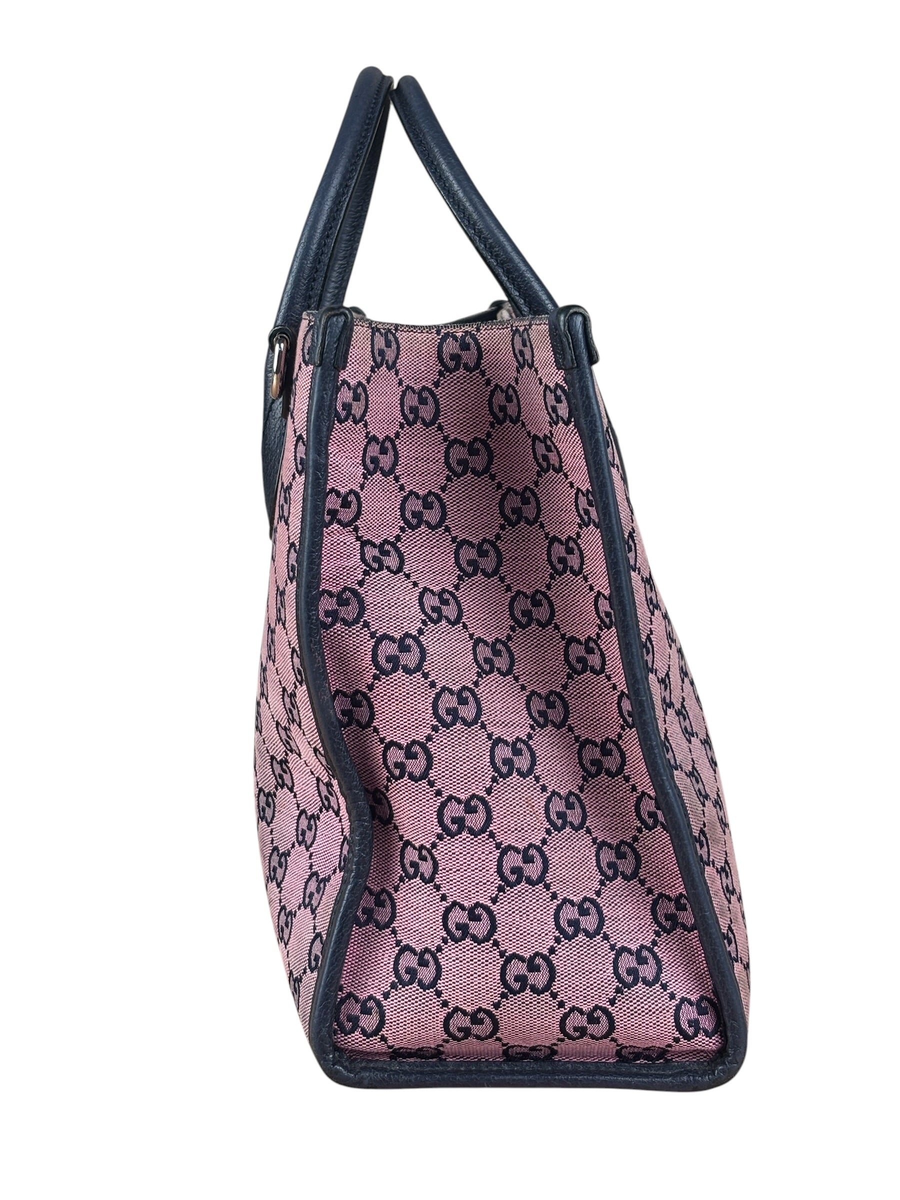Gucci Bicolor Leather Trim GG Canvas Two-Way Tote Bag