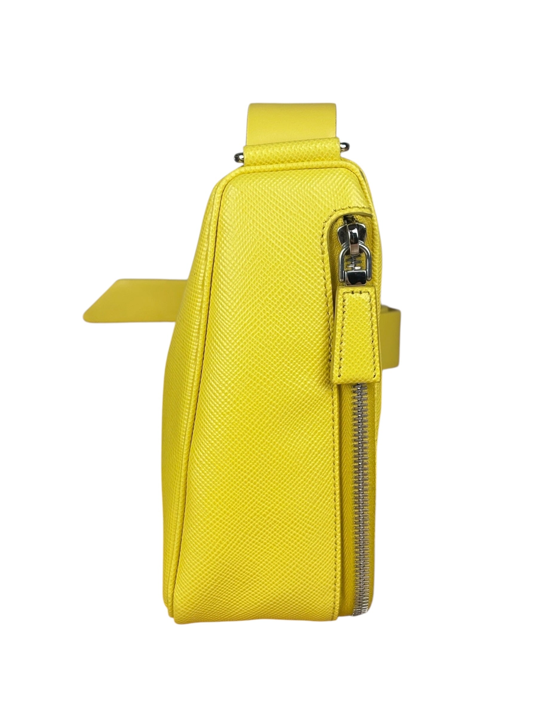Prada Yellow Saffiano Leather Triangle Shoulder Bag