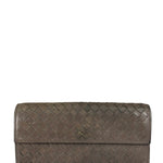 Bottega Veneta Grey Leather Intrecciato Flap Wallet