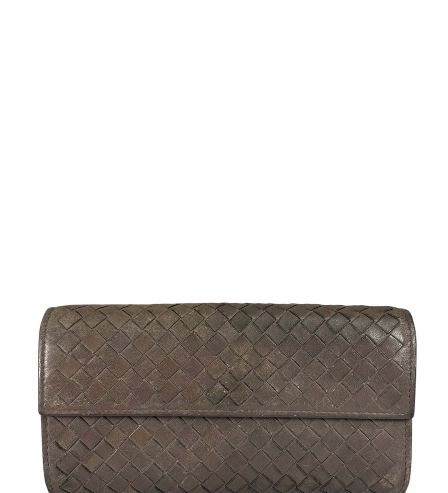Bottega Veneta Grey Leather Intrecciato Flap Wallet