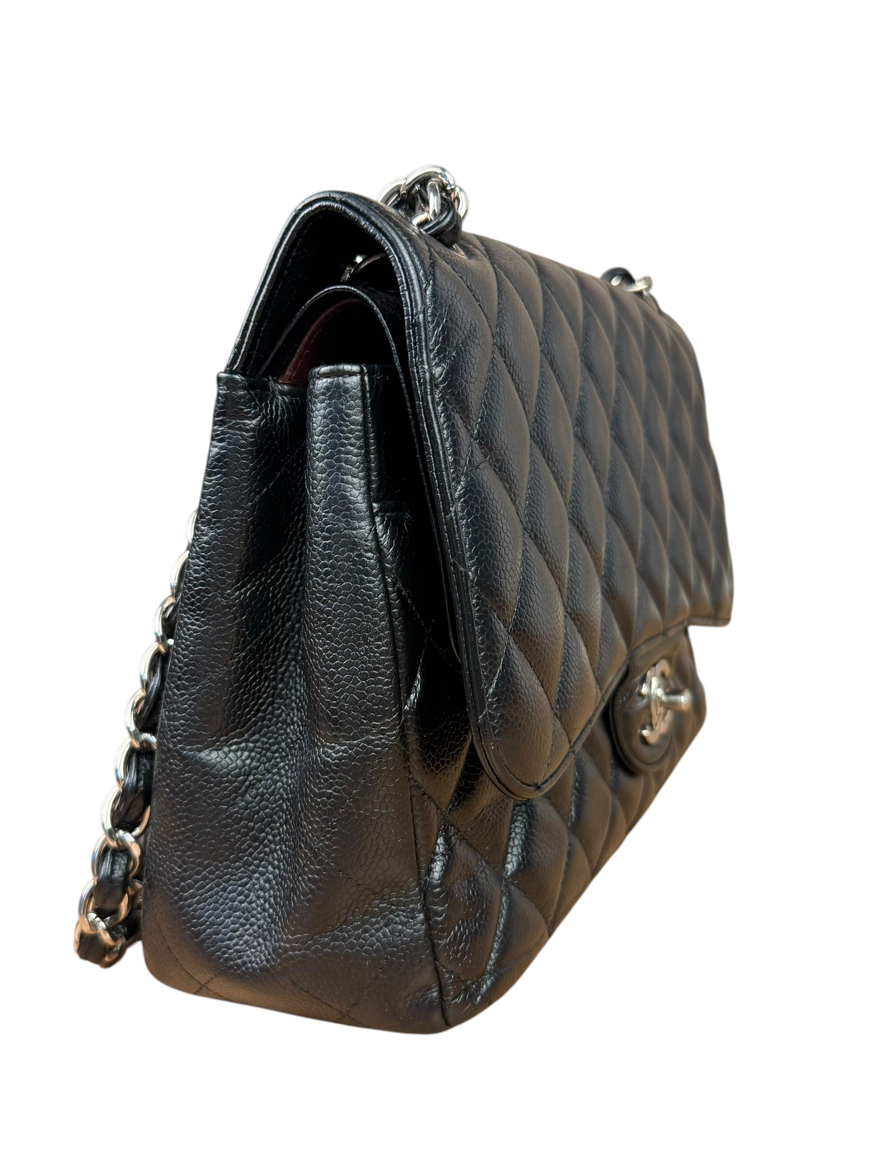 Chanel Black Caviar Quilted Leather Classic Jumbo Double Flap Bag 2011