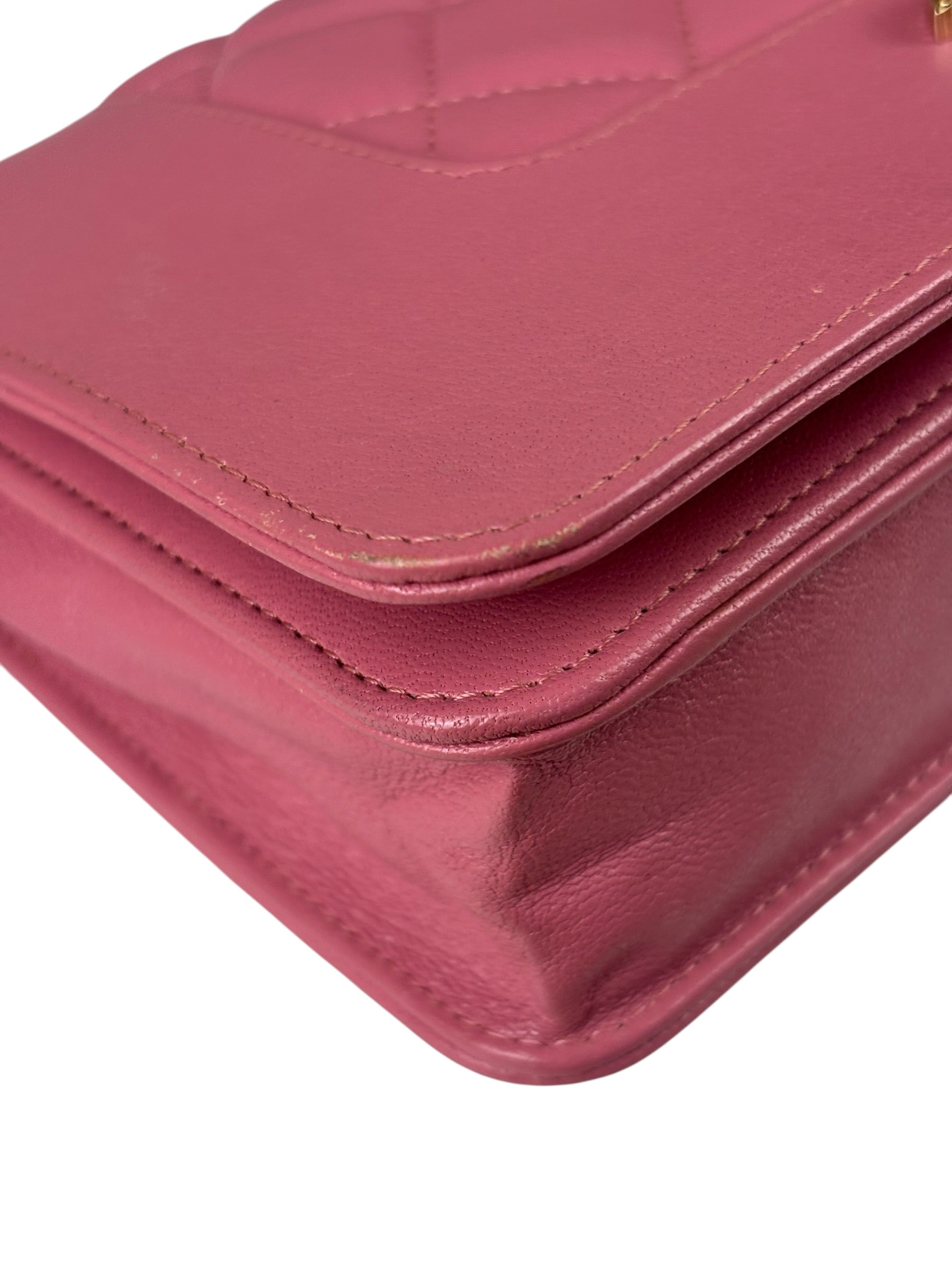 Chanel Pink Lambskin Mademoiselle Flap Wallet On Chain 2018