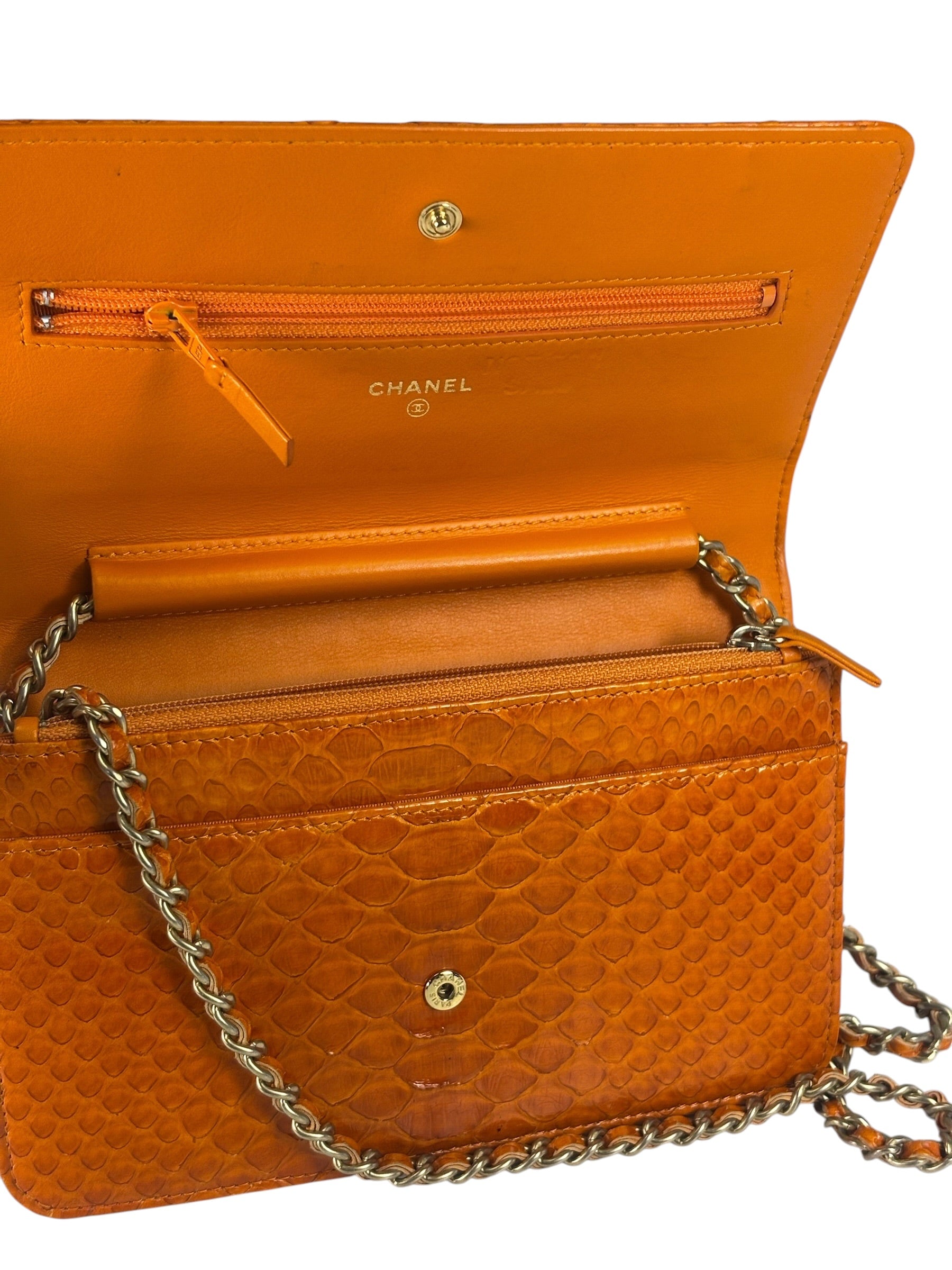 Chanel Orange Pythonskin Flap Wallet On Chain 2013