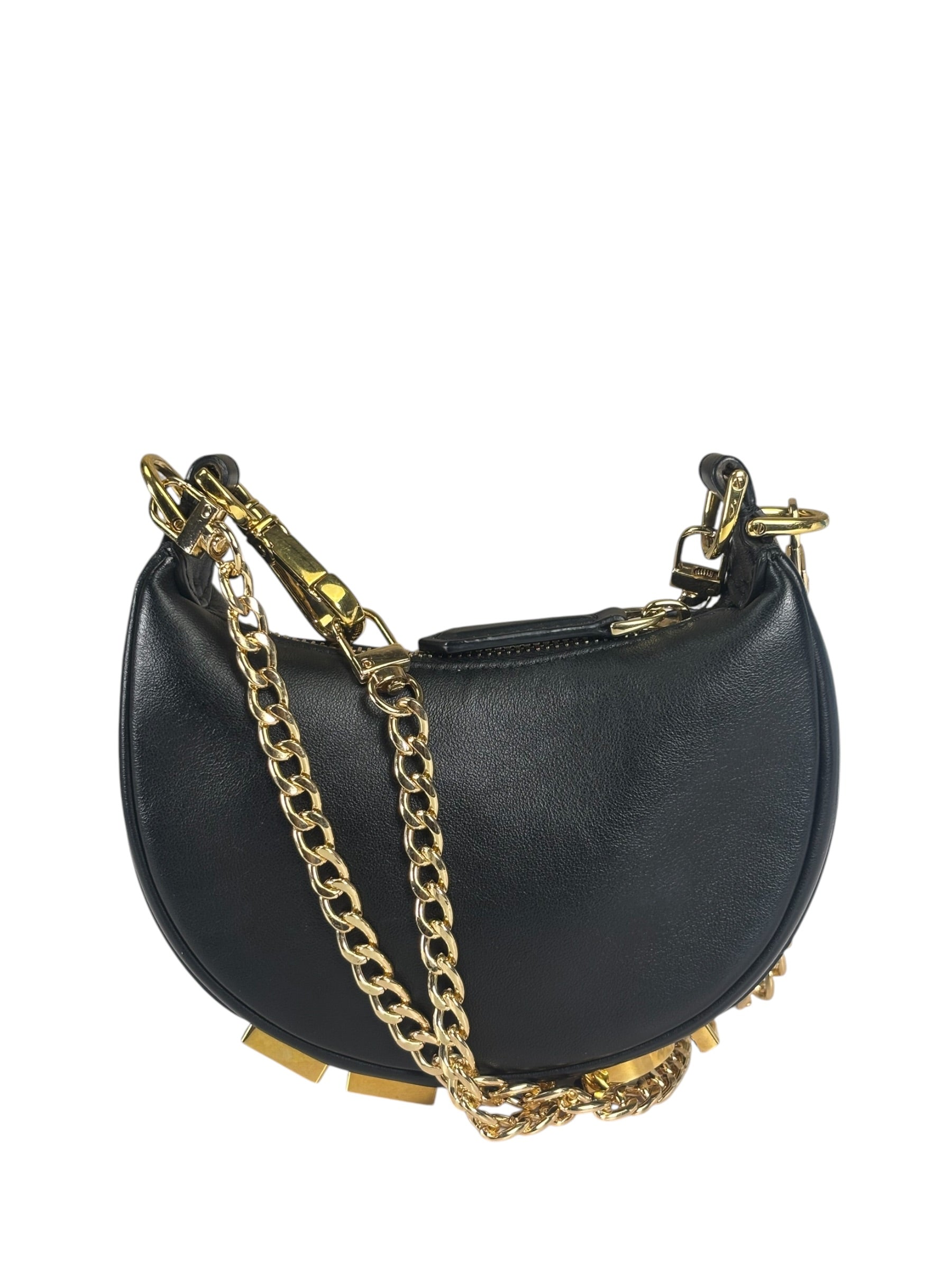 Fendi Vintage Black Leather Nano Fendigraphy Two-Way Bag Replacement Chains