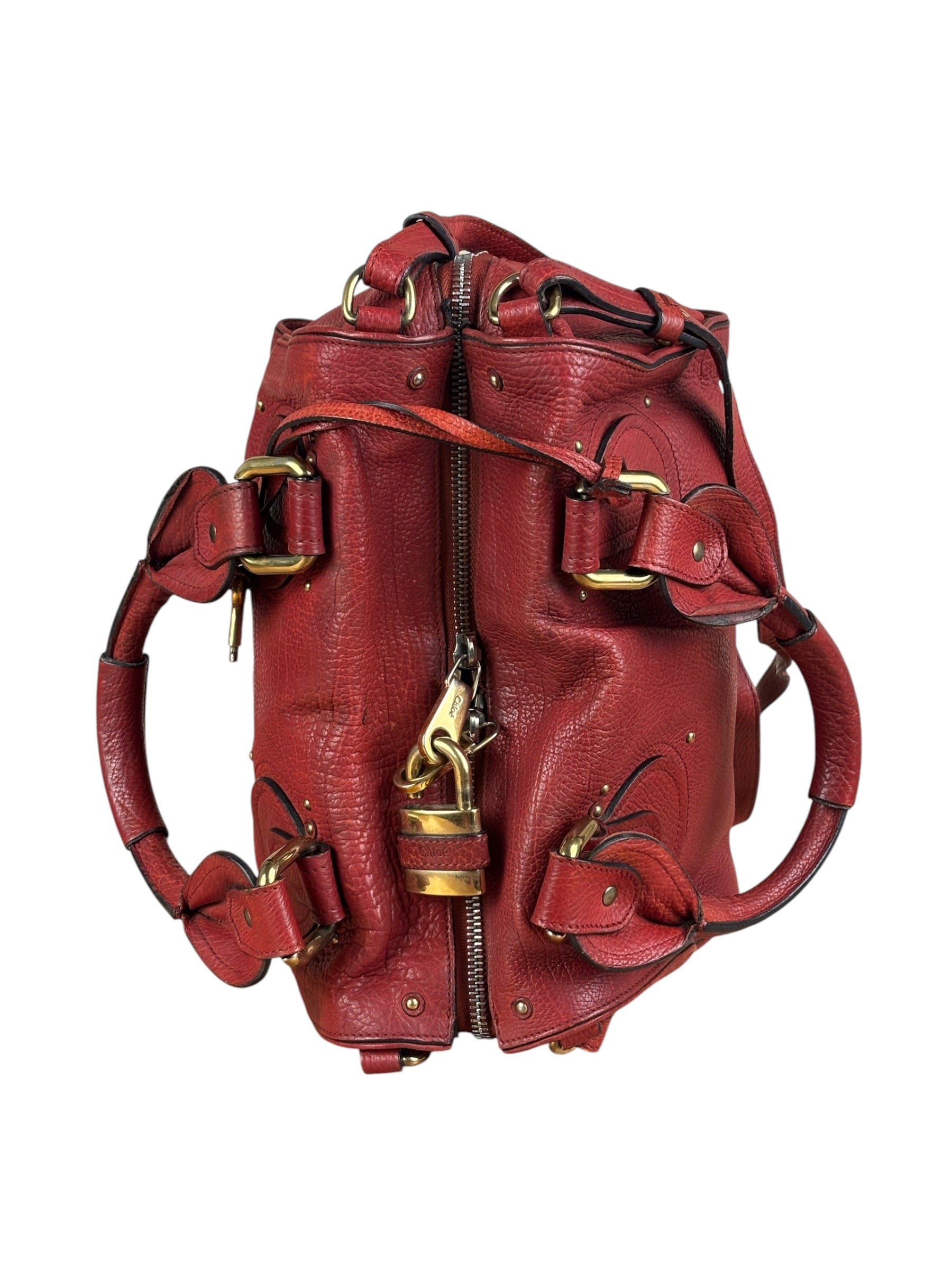 Chloe Red Leather Paddington Medium Satchel Two-Way Bag