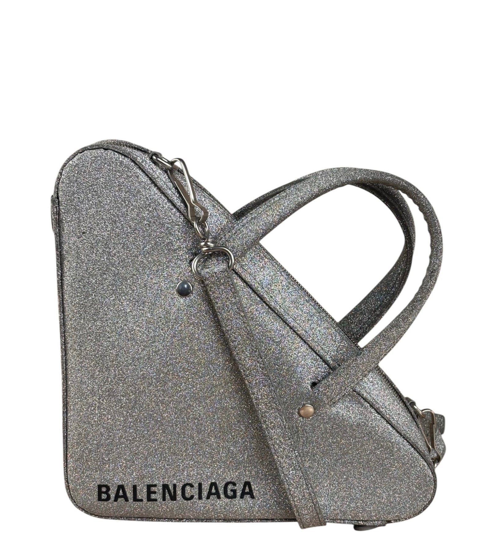 Balenciaga Silver Glitter Leather Triangle Two-Way Bag