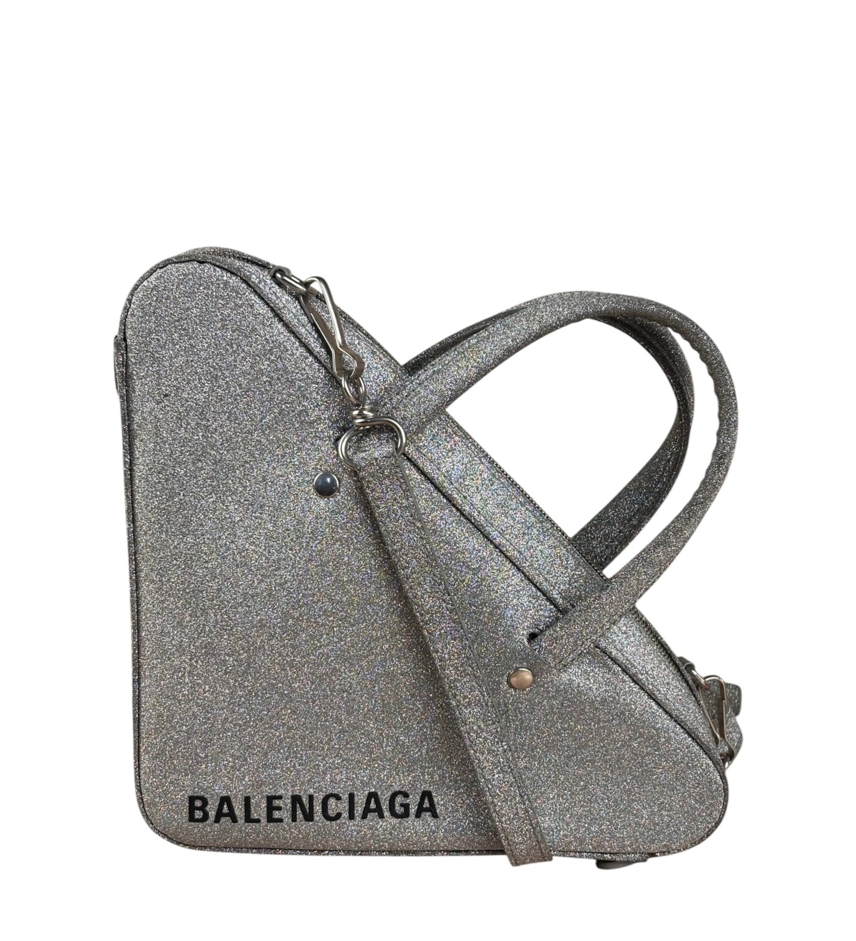 Balenciaga Silver GlitterLeather Triangle Two-Way Bag