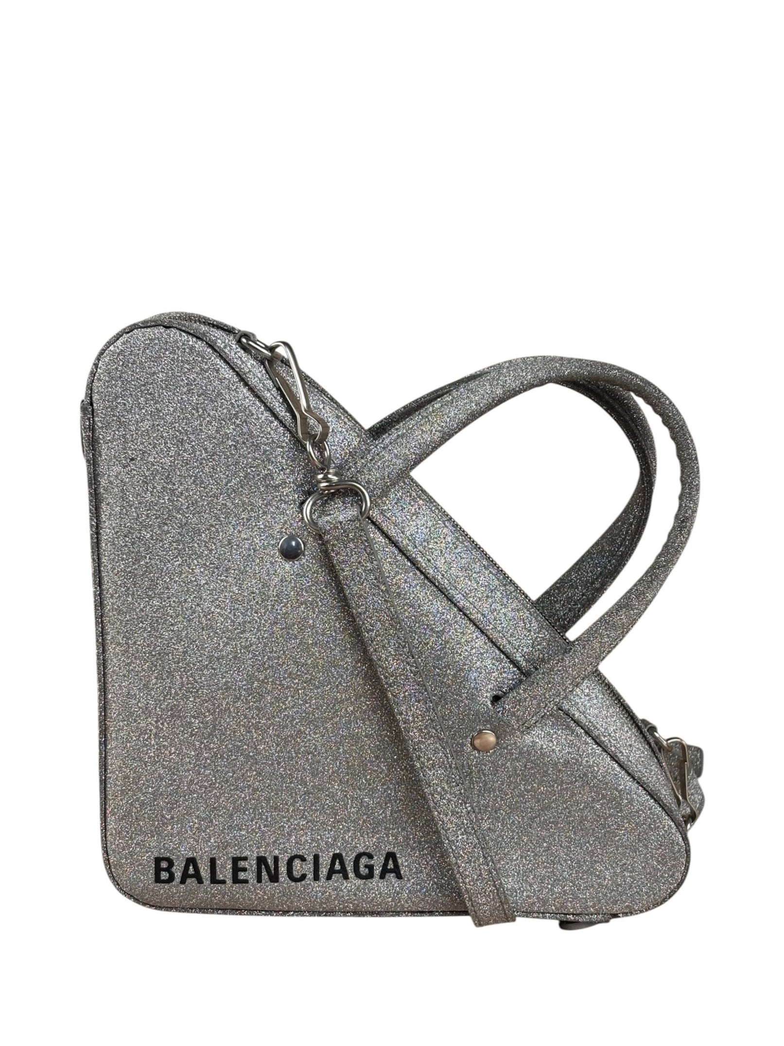 Balenciaga Silver Glitter Leather Triangle Two-Way Bag