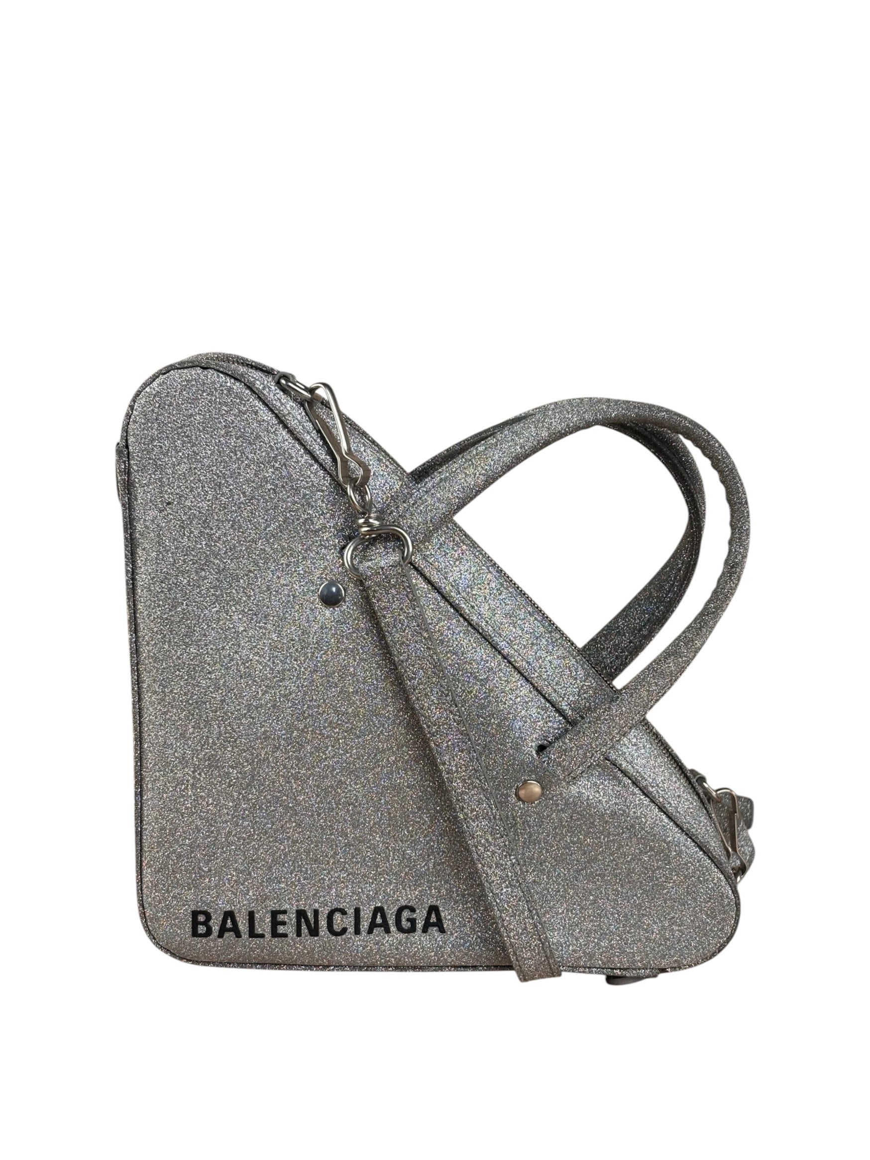 Balenciaga Silver GlitterLeather Triangle Two-Way Bag