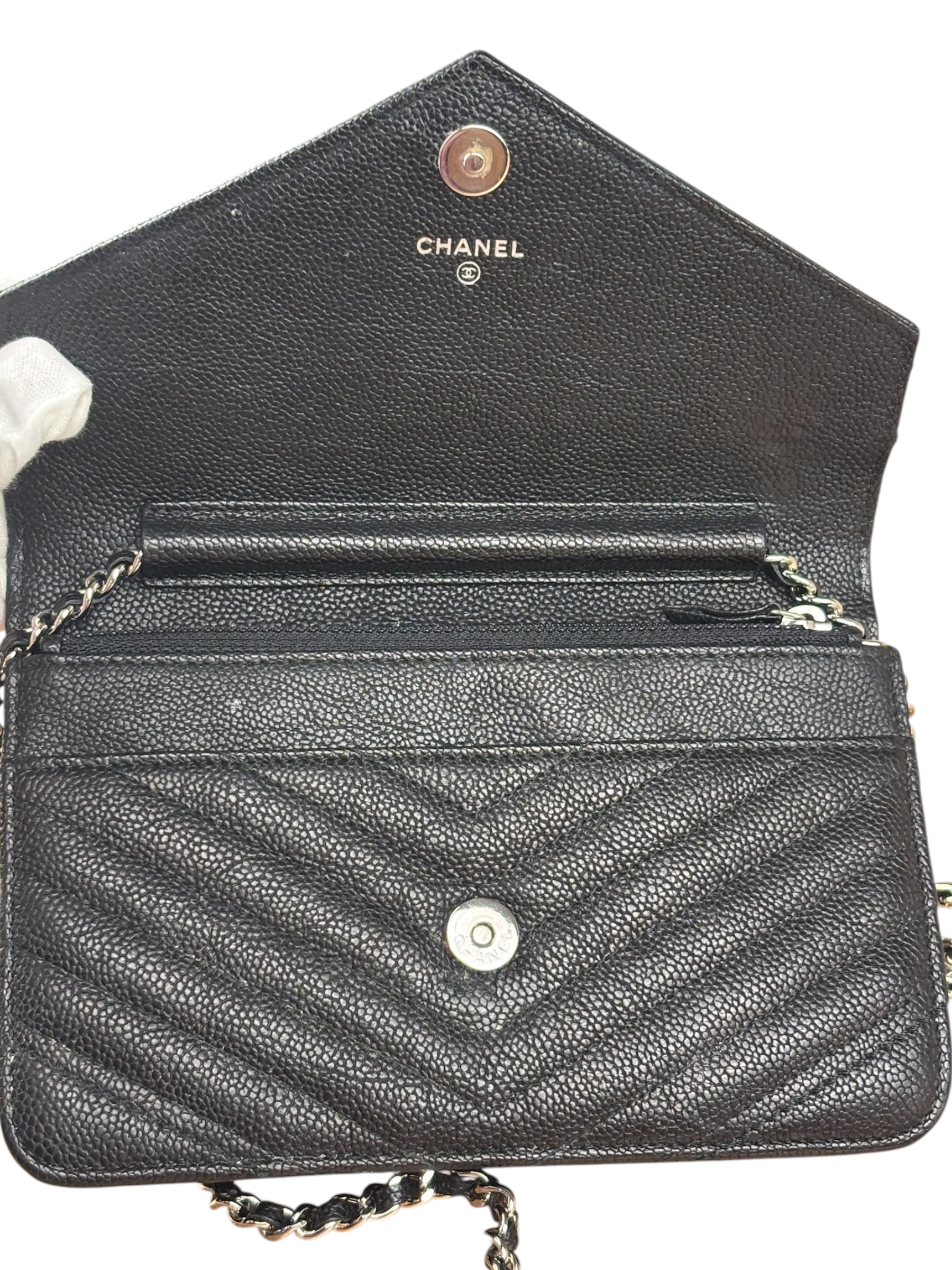 Chanel Caviar Chevron Quilted Wallet On Chain 2017