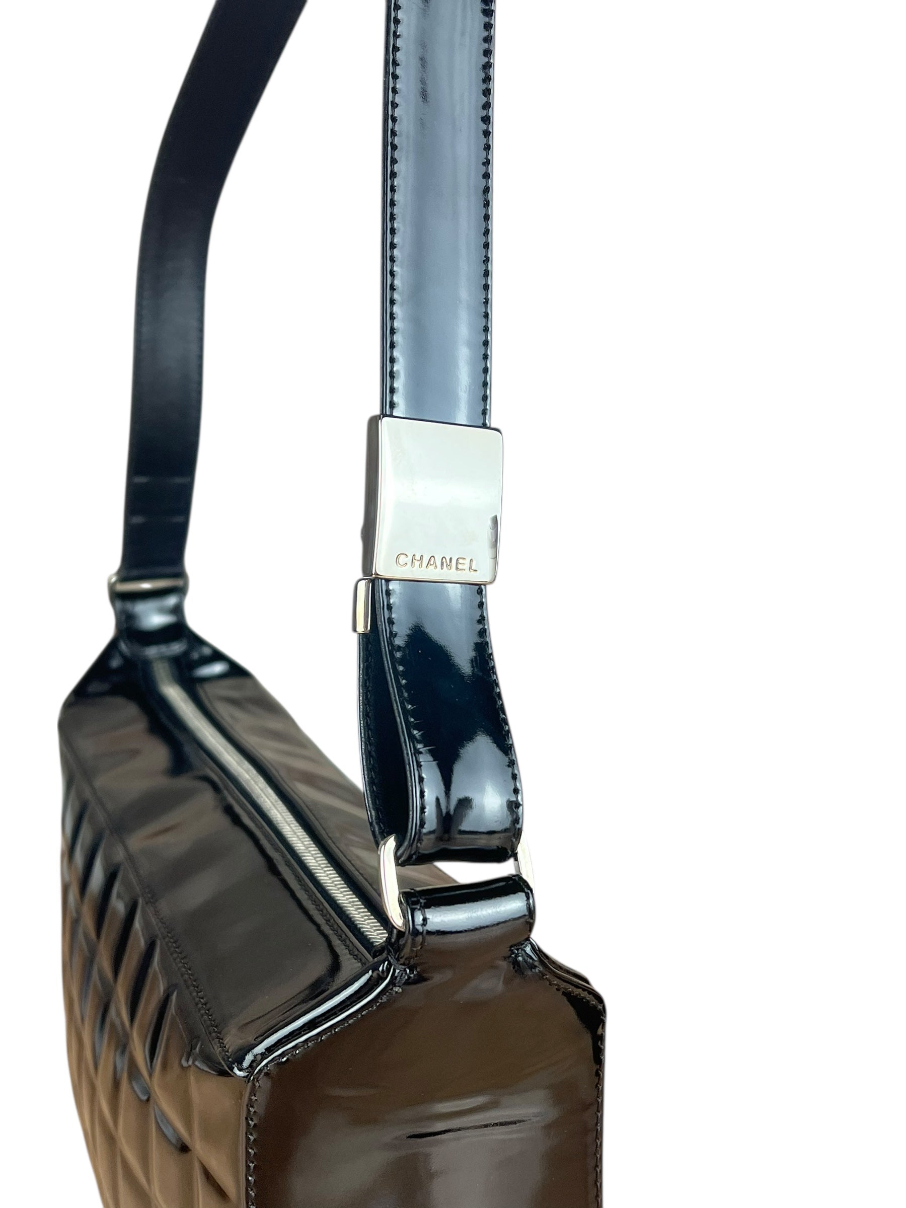 Chanel Black Patent Chocolate Bar Shoulder Bag '02