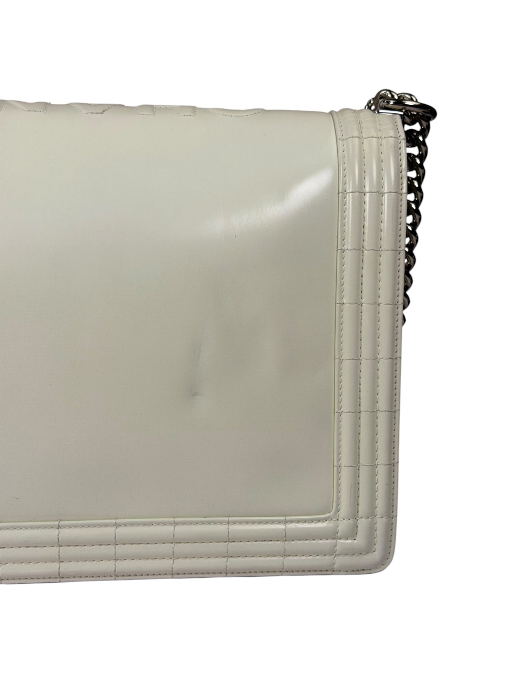 Chanel White Brushed Leather L Boy Bag 2012