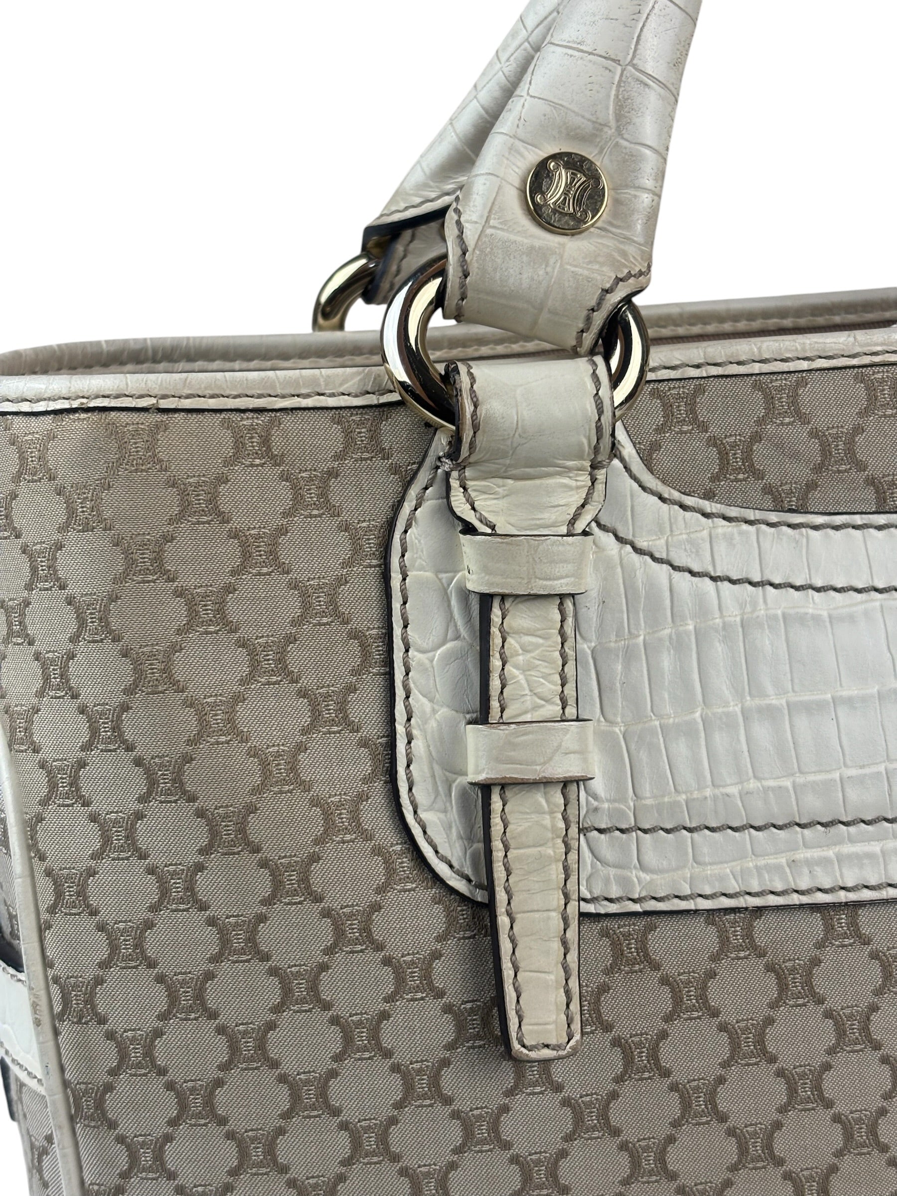 Celine Beige Leather Trim Macadam Boogie Tote