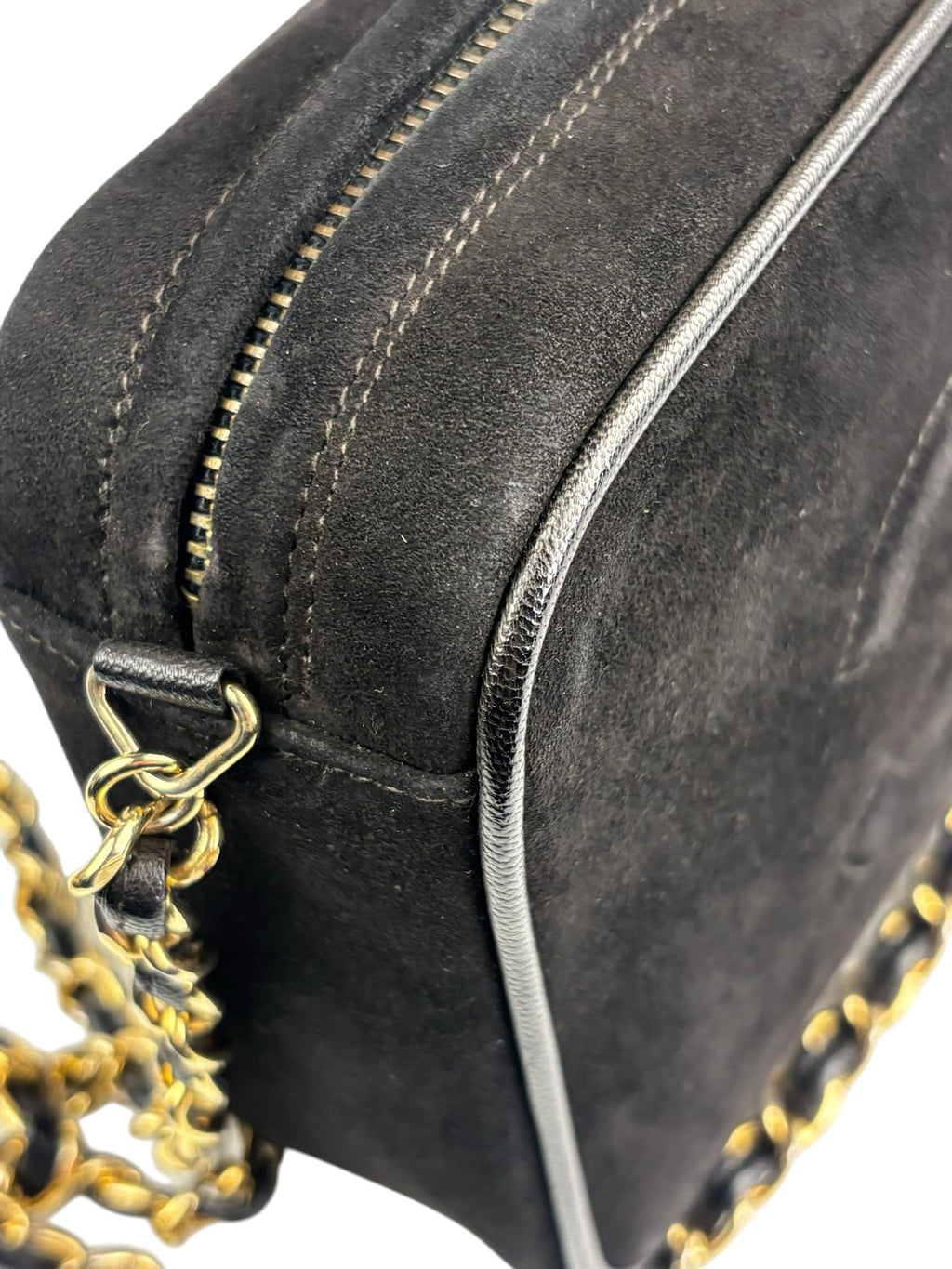 Chanel Vintage Black Suede CC Tassel Camera Bag 1989