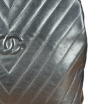 Chanel Black Chevron Quilted Tassel Fringe Tote 1992