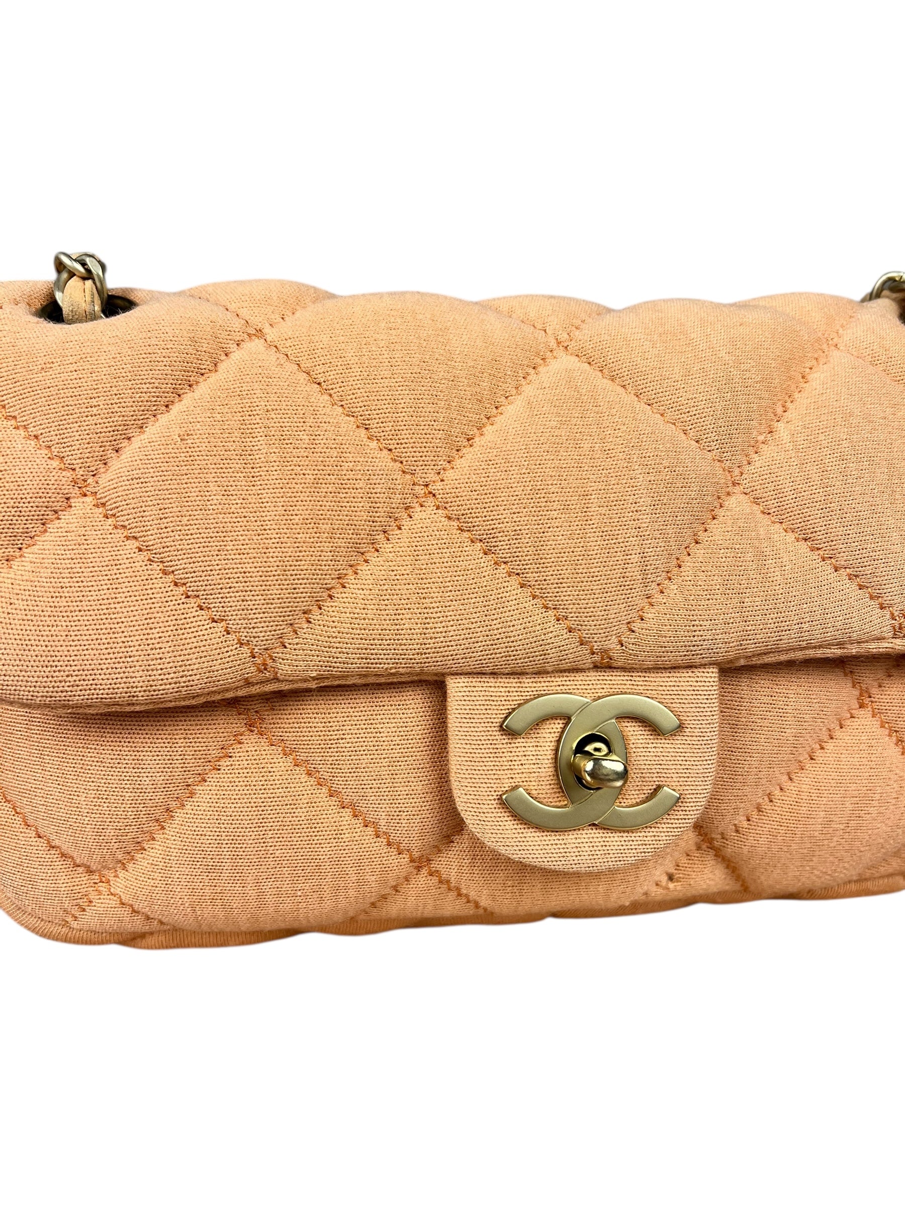Chanel CC Flap Bag Peach Jersey Quilt