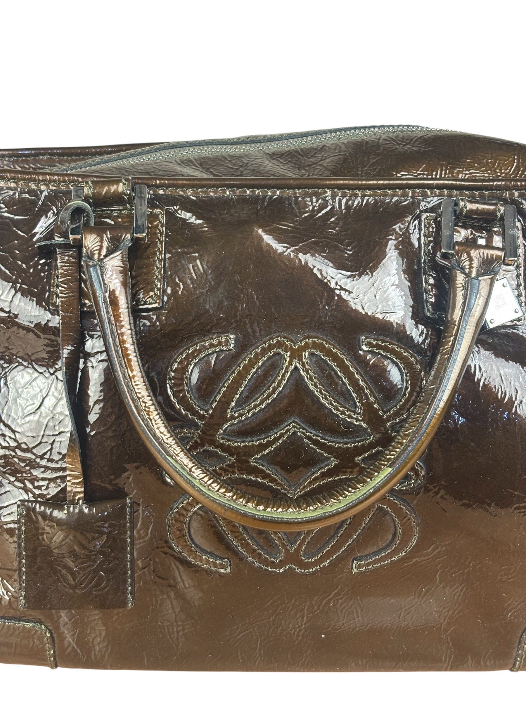 Loewe Vintage Brown Patent Leather Amazona Handbag
