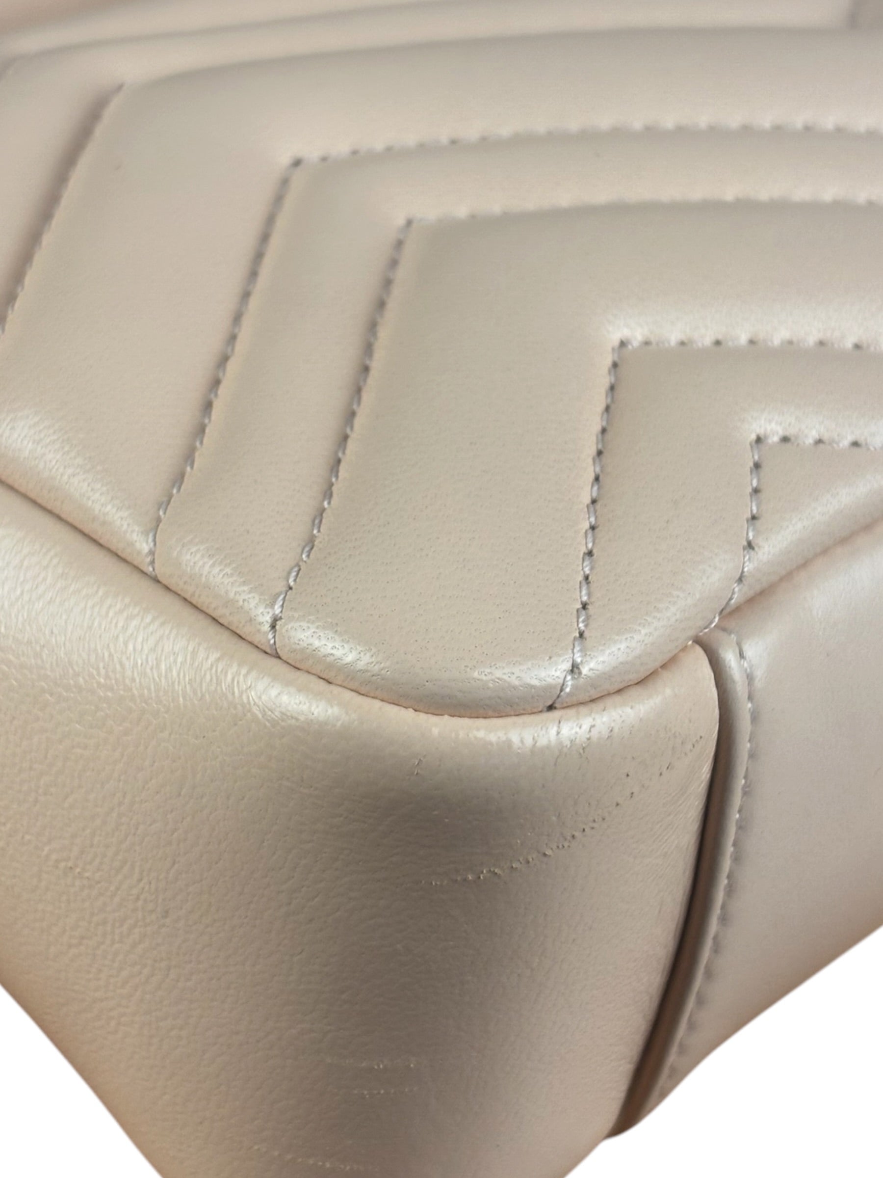 Gucci Pink Beige Leather Marmont Matelasse Small Shoulder Bag